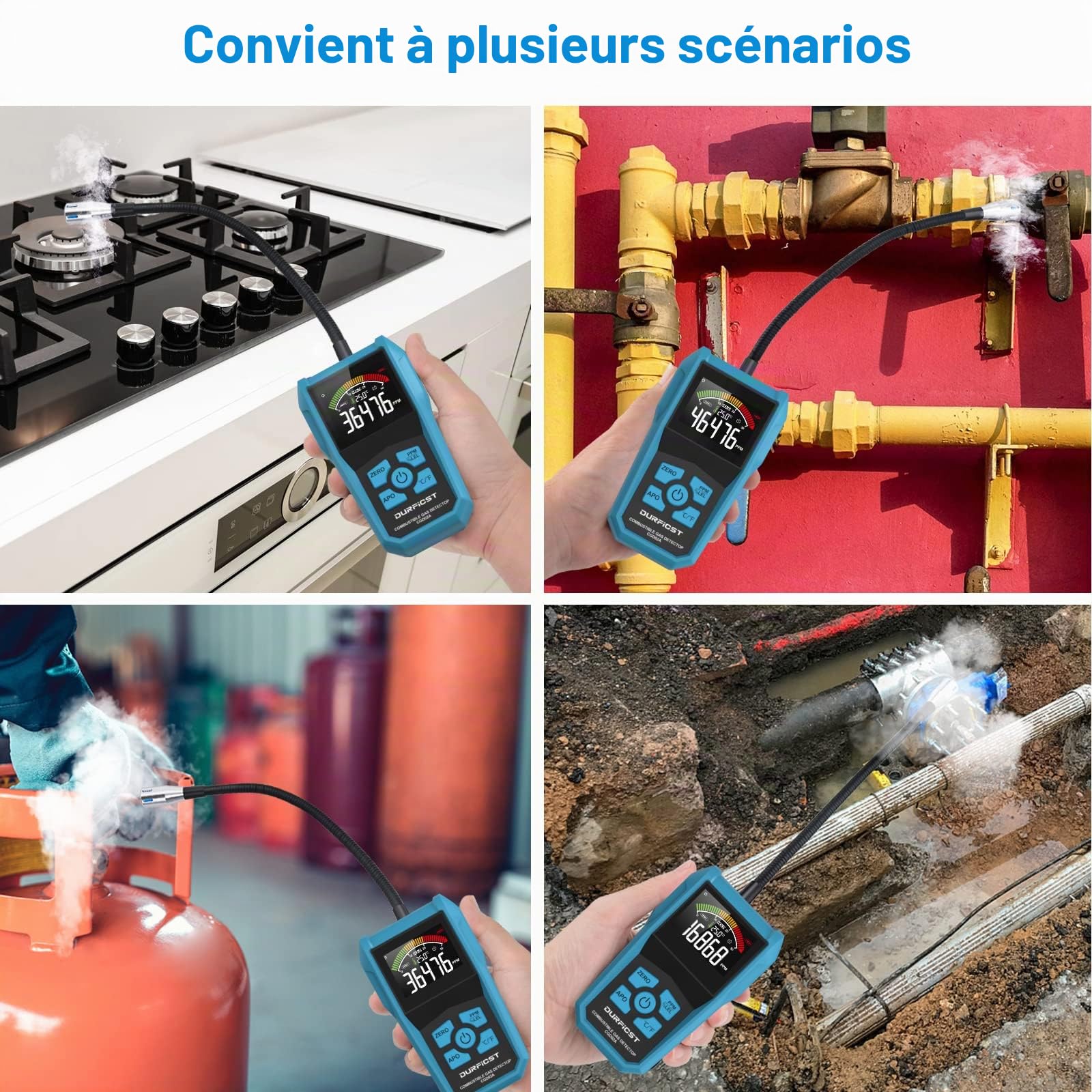DURFICST Détecteur de Fuite, avec Alarme Détecteur de Gaz | Détecteur de Gaz Portable Camping Car pour Gaz Naturel, Gaz de Pétrole Liquéfié, Gaz de Charbon et Autres Gaz Combustibles