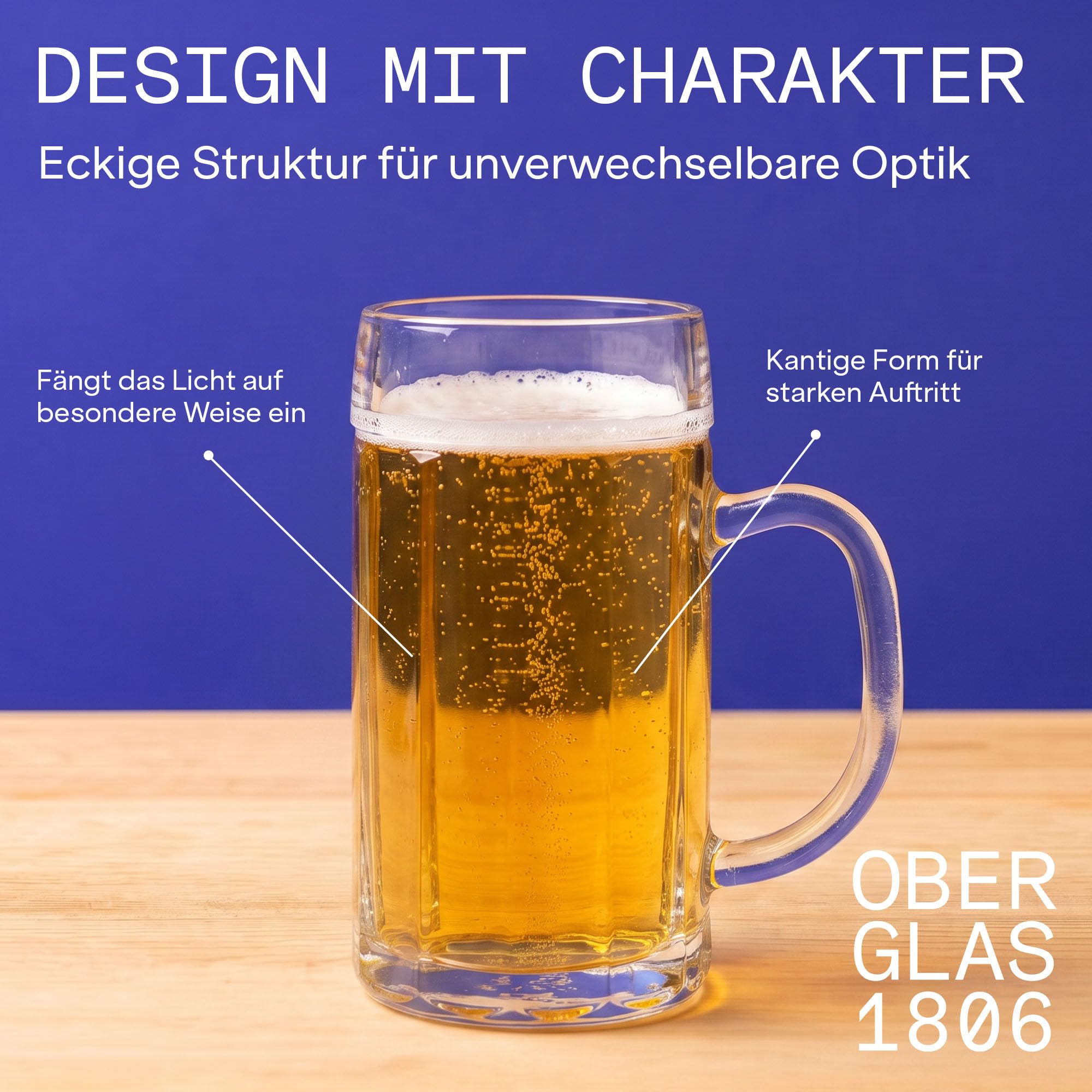 Oberglas Eckenmaßkrug Maßkrug Soda-Lime-Glas 1 l, 6er-Set