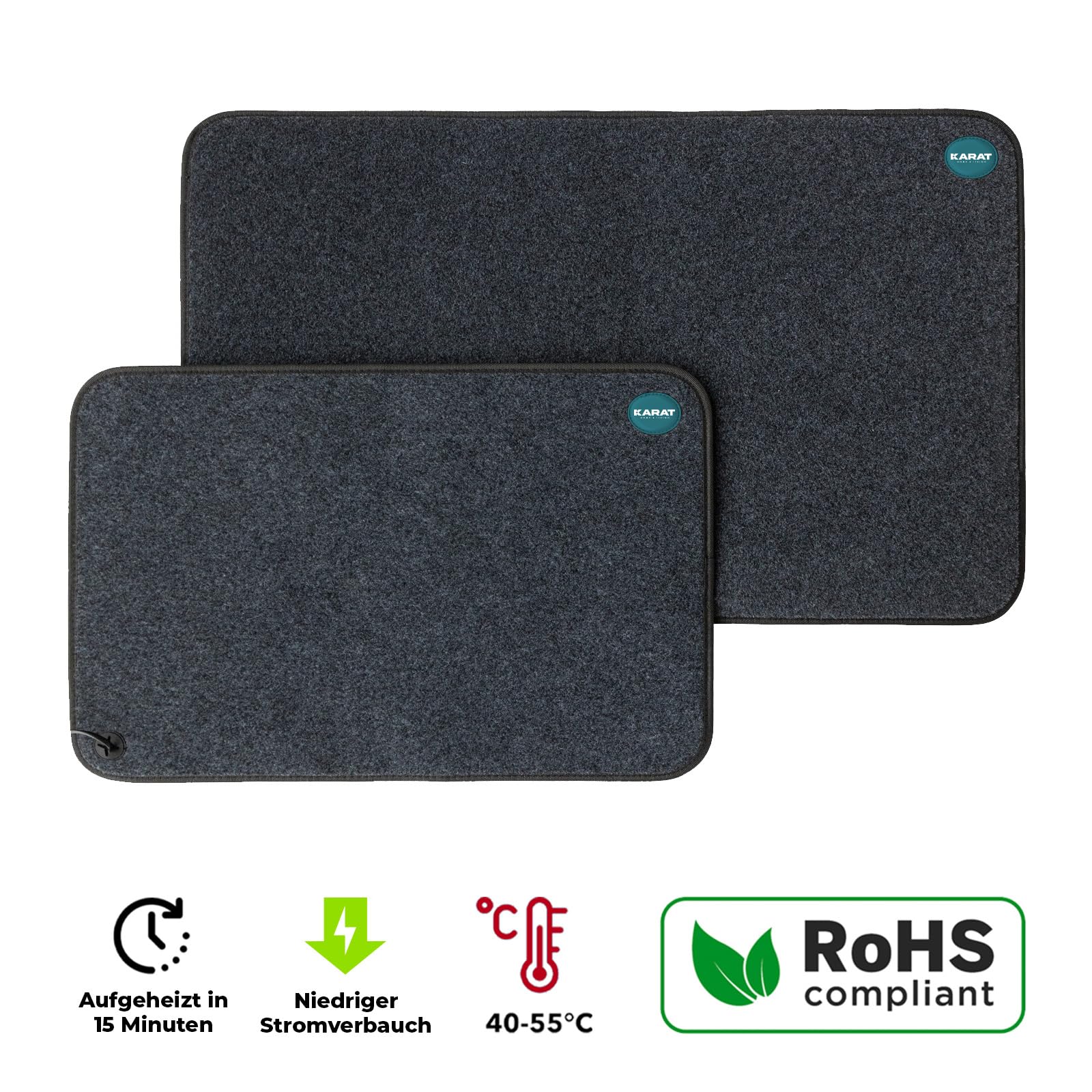 KARAT Heizteppich Heizmatte mit Antirutsch-Rücken für Zuhause oder Büro - beheizbar bis 55°C - Fußbodenmatte (50 x 80 cm)