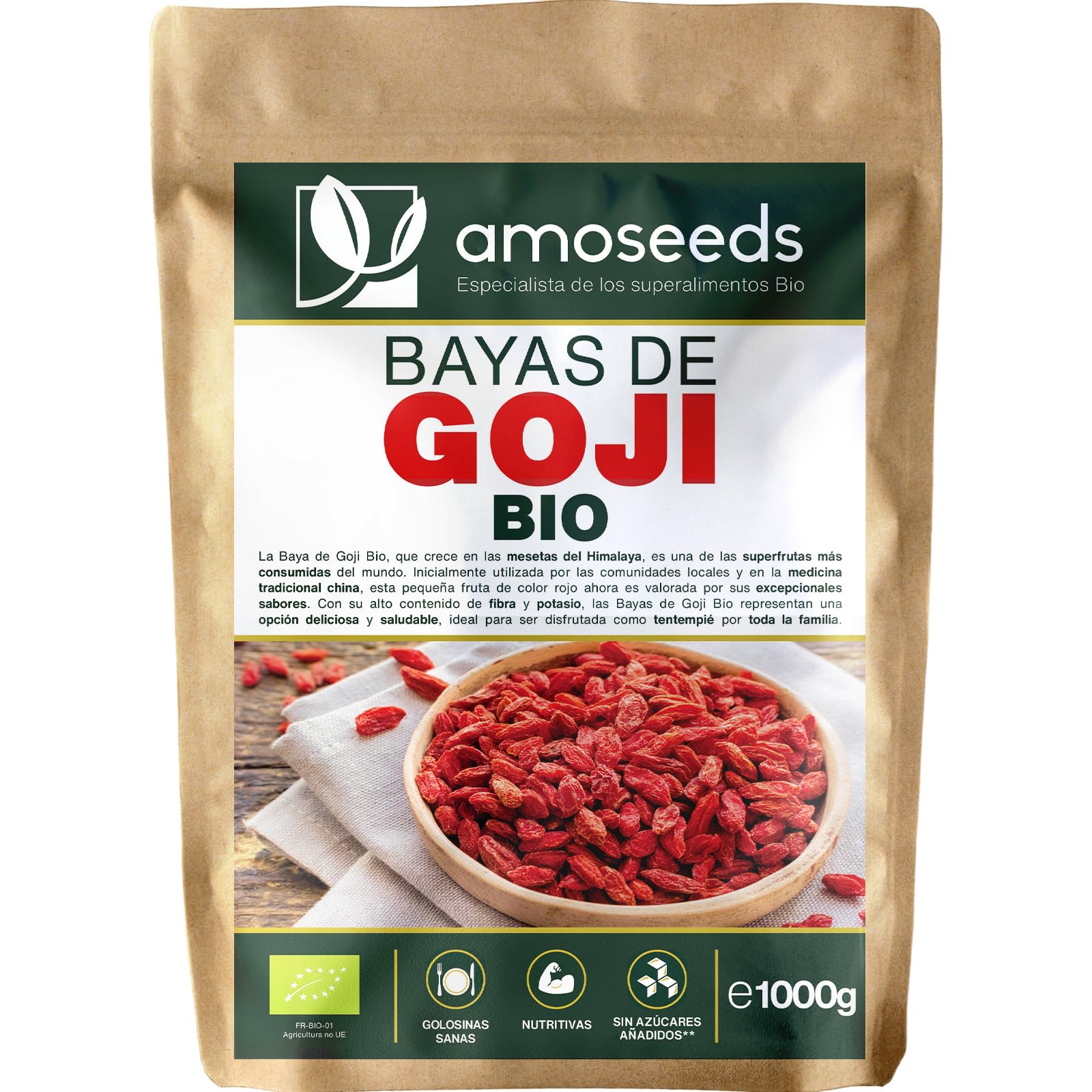 Bayas de Goji BIO | Sin Azúcares Añadidos, 100% Orgánicas | Bayas deshidratadas | Primera Calidad
