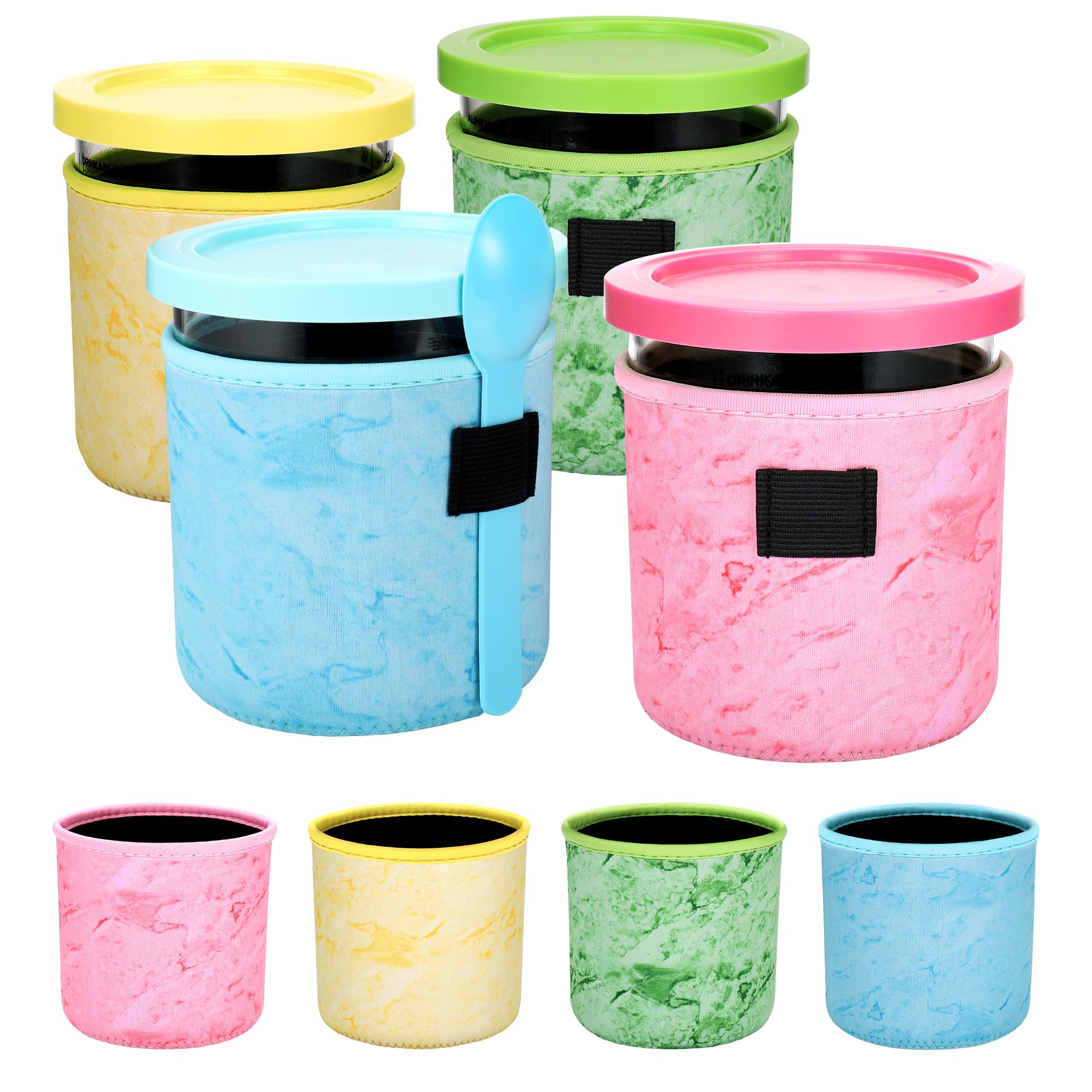Hejo Pack of 4 Neoprene Jars Compatible with Ninja Creamy Deluxe NC500 NC501, Reusable Ice Maker Accessories, Prevent Condensation and Spill
