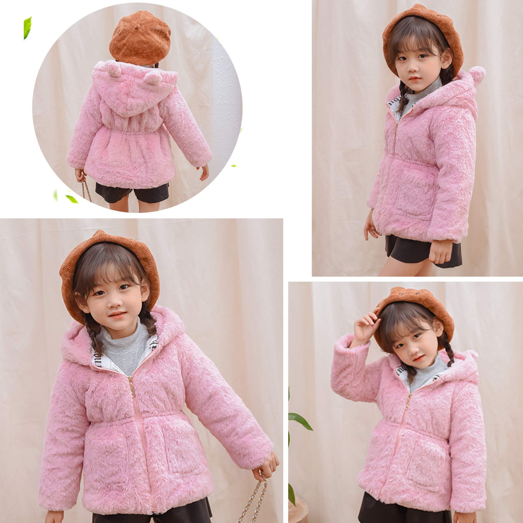 Chaqueta de Invierno con Capucha de Piel Sintética para Bebés Niñas Pequeños Infante Abrigo Chaqueta Gruesa para Otoño Invierno Dulce y adorable - Talla 74 80 86 92 98 104 110 112 128