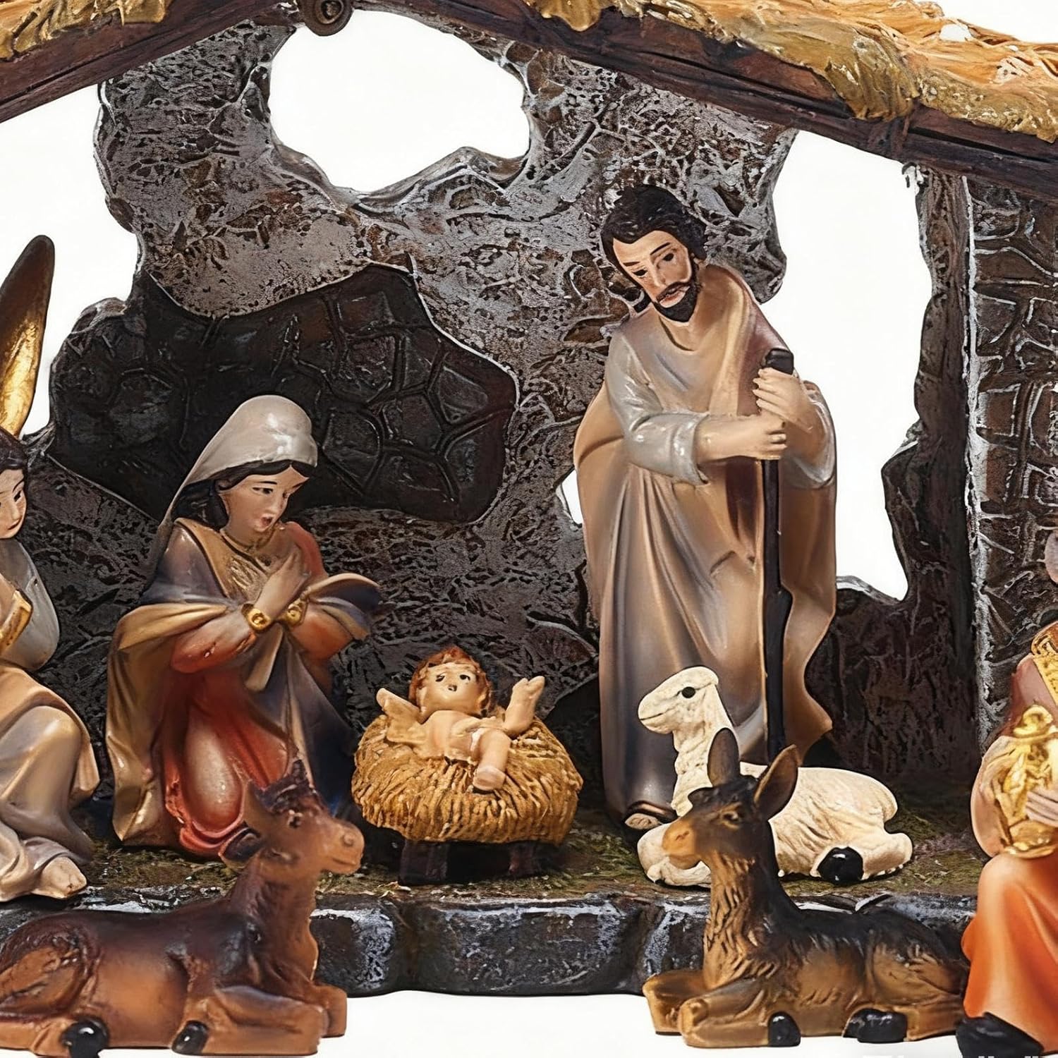 12 Piece Nativity Set, Christmas Nativity Scene Figures with Manger, The Nativities Story Figures, Jesus Birth Resin Figurines Set Religious Decorations
