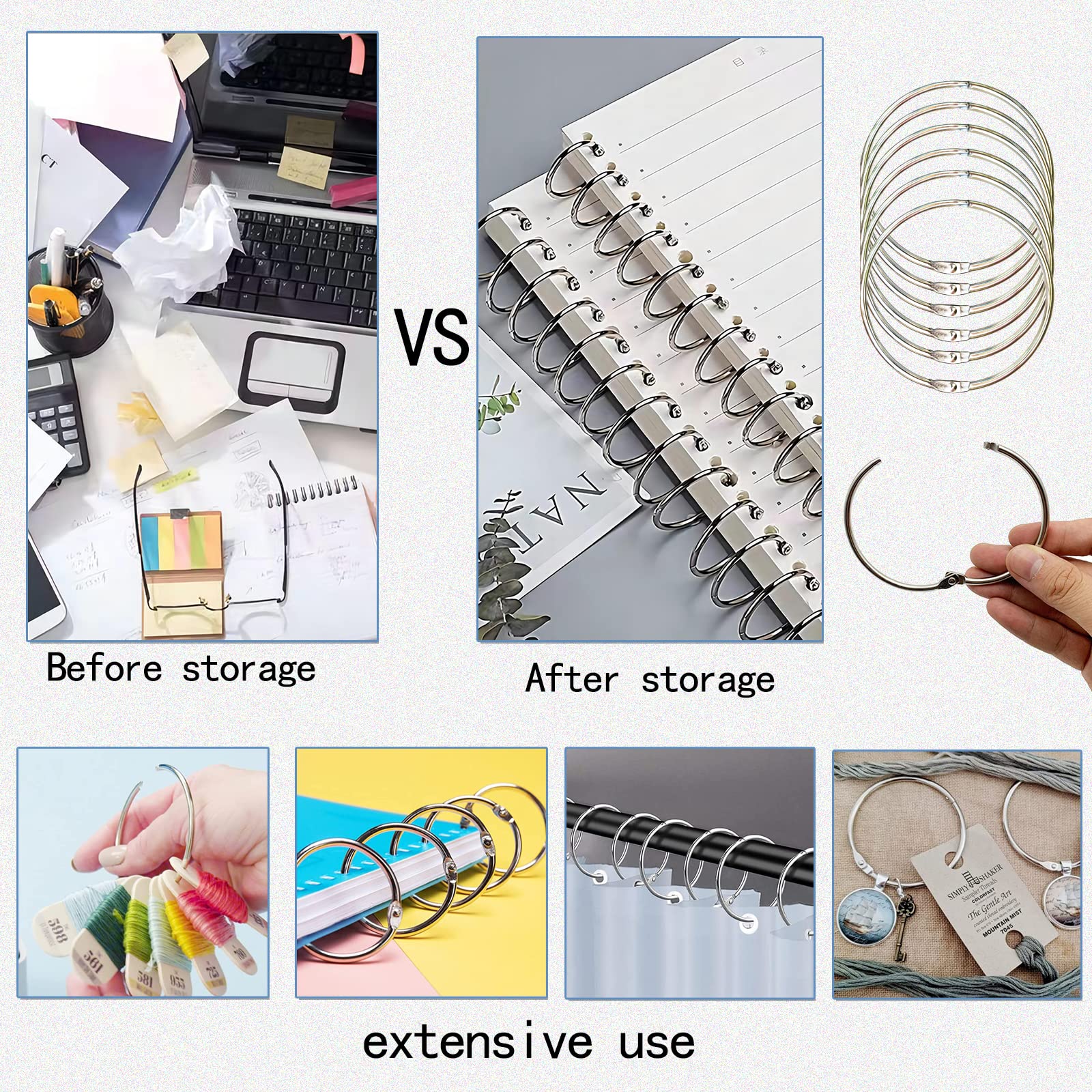 Lot De 22 Anneaux De Reliure Métal 15mm - Pour Carnets, Scrapbooking, Mémo - Argenté - Facile à Utiliser