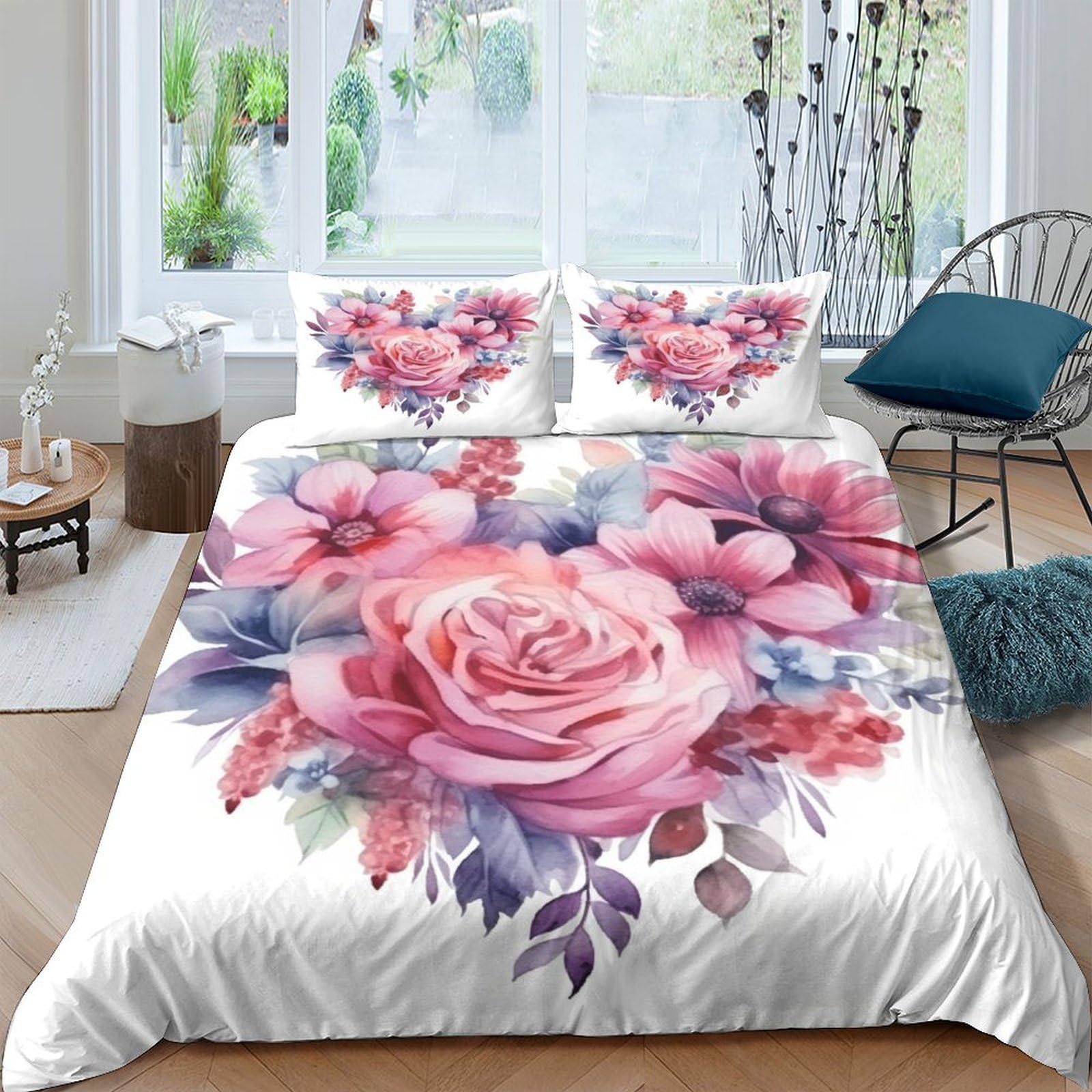Housse de couette 3D Flower Love parure de lit microfibre double