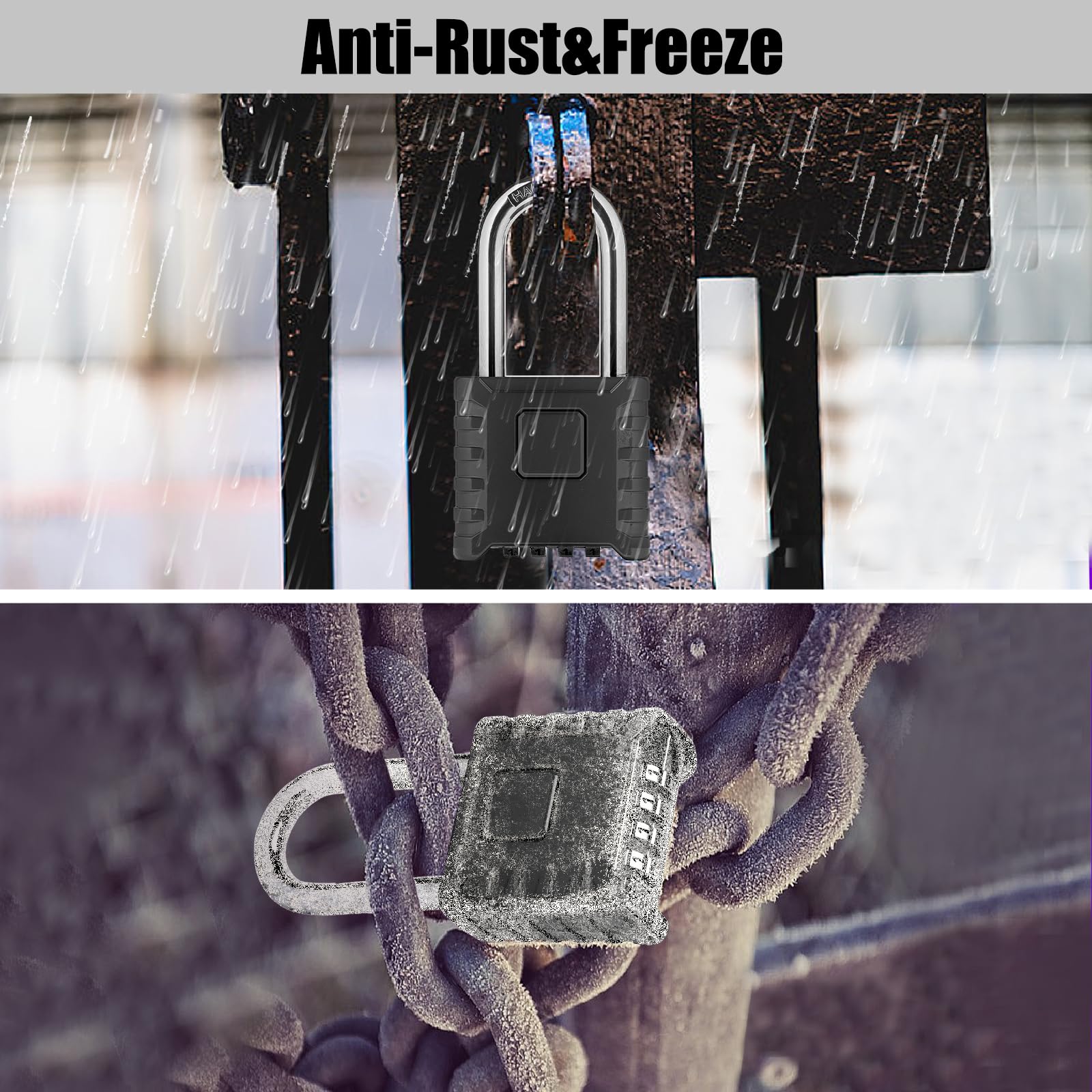 Candado de combinación de grillete largo grande y resistente, desbloqueo con un solo toque, candado resistente a la intemperie para casillero de gimnasio escolar, valla, caja de herramientas,