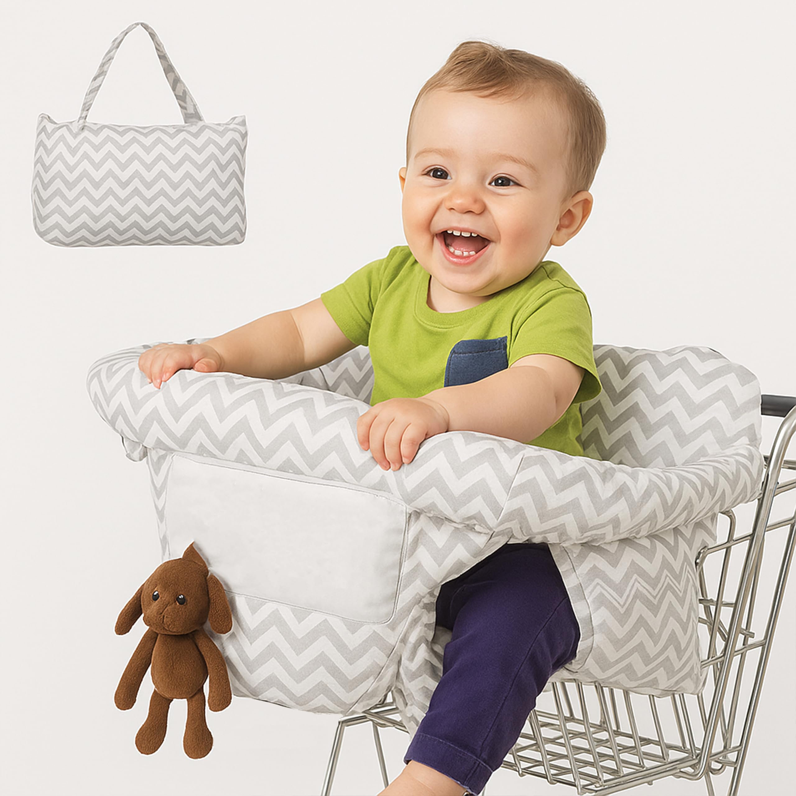 PlayGround® Cuscino per Seggiolone da Supermercato, Carrello della Spesa - Proteggi Seggiolino Copertura Carrello Bambino Portatile - Confortevole e Morbido - Lavabile in Lavatrice