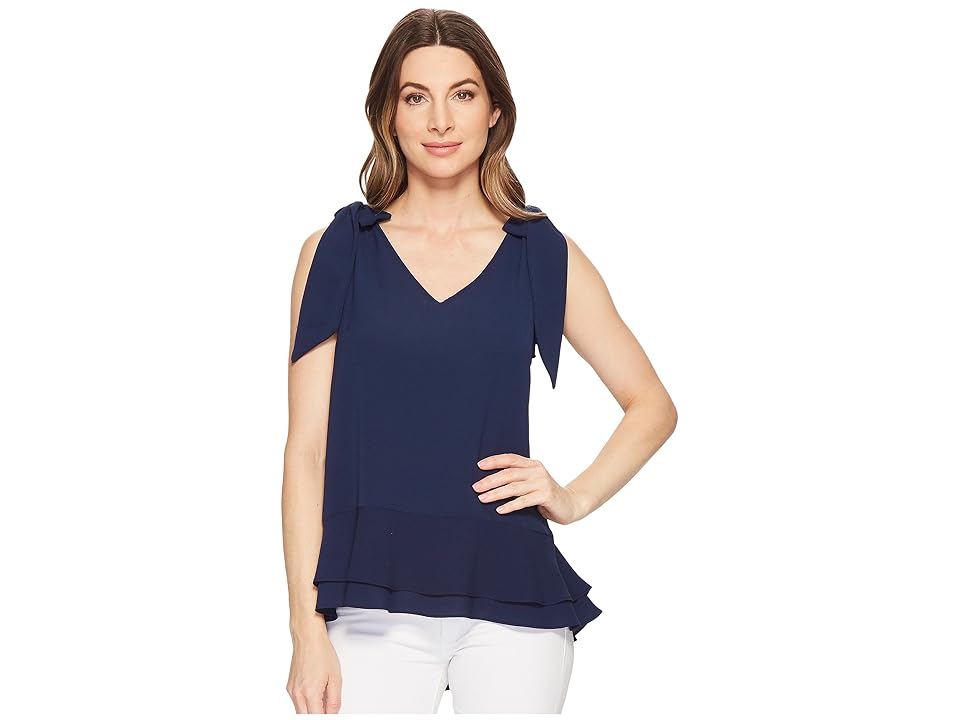 

CeCe Short Sleeve V-Neck Layered Blouse (Naval Navy) Women's Blouse