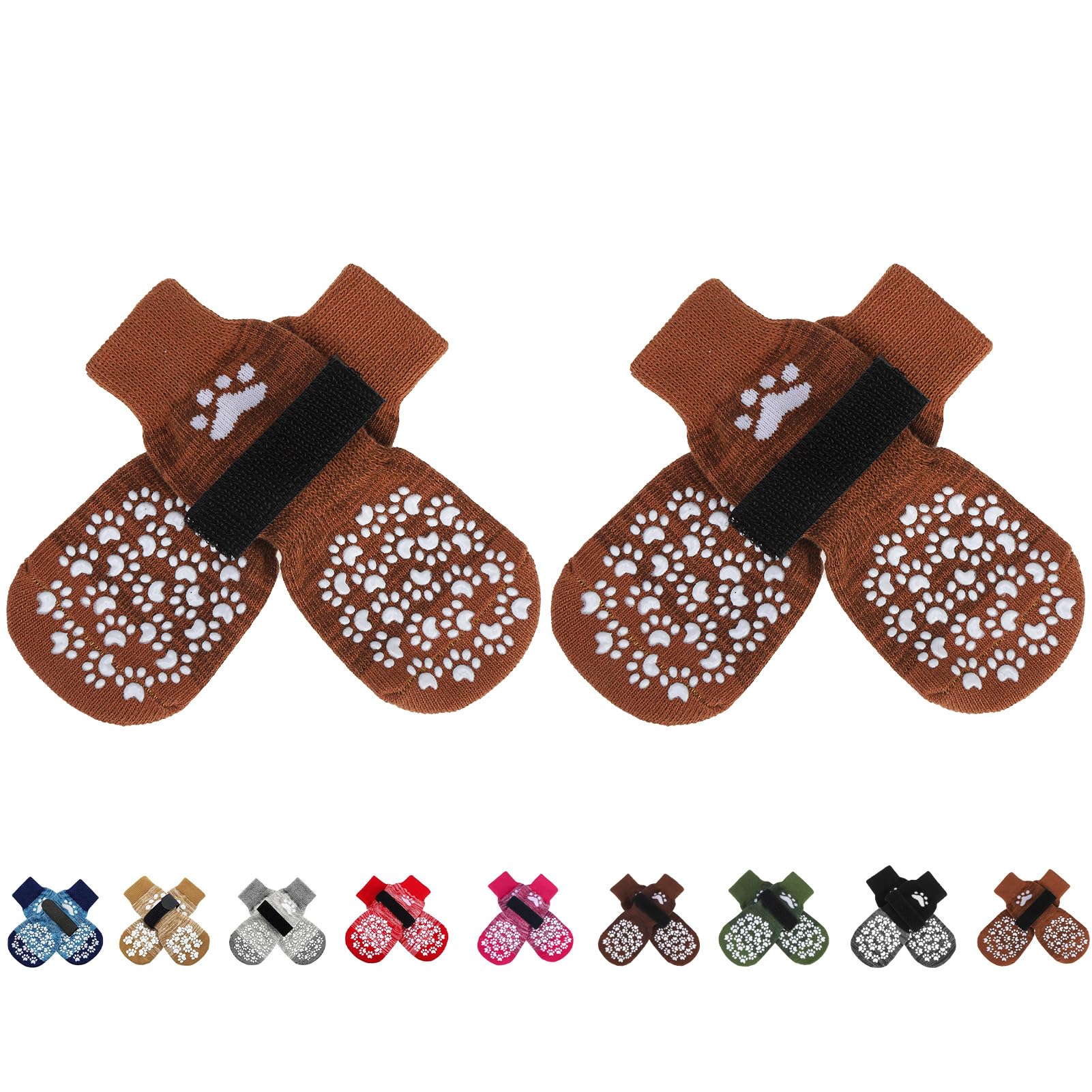 EXPAWLORER Anti Slip Dog Socks to Prevent Licking Paws, Dog Shoes for Hot Pavement, Dog Booties for Small Medium Large Senior Dogs, Traction Control Boots &amp; Paw Protectors for Hardwood Floors Caramel