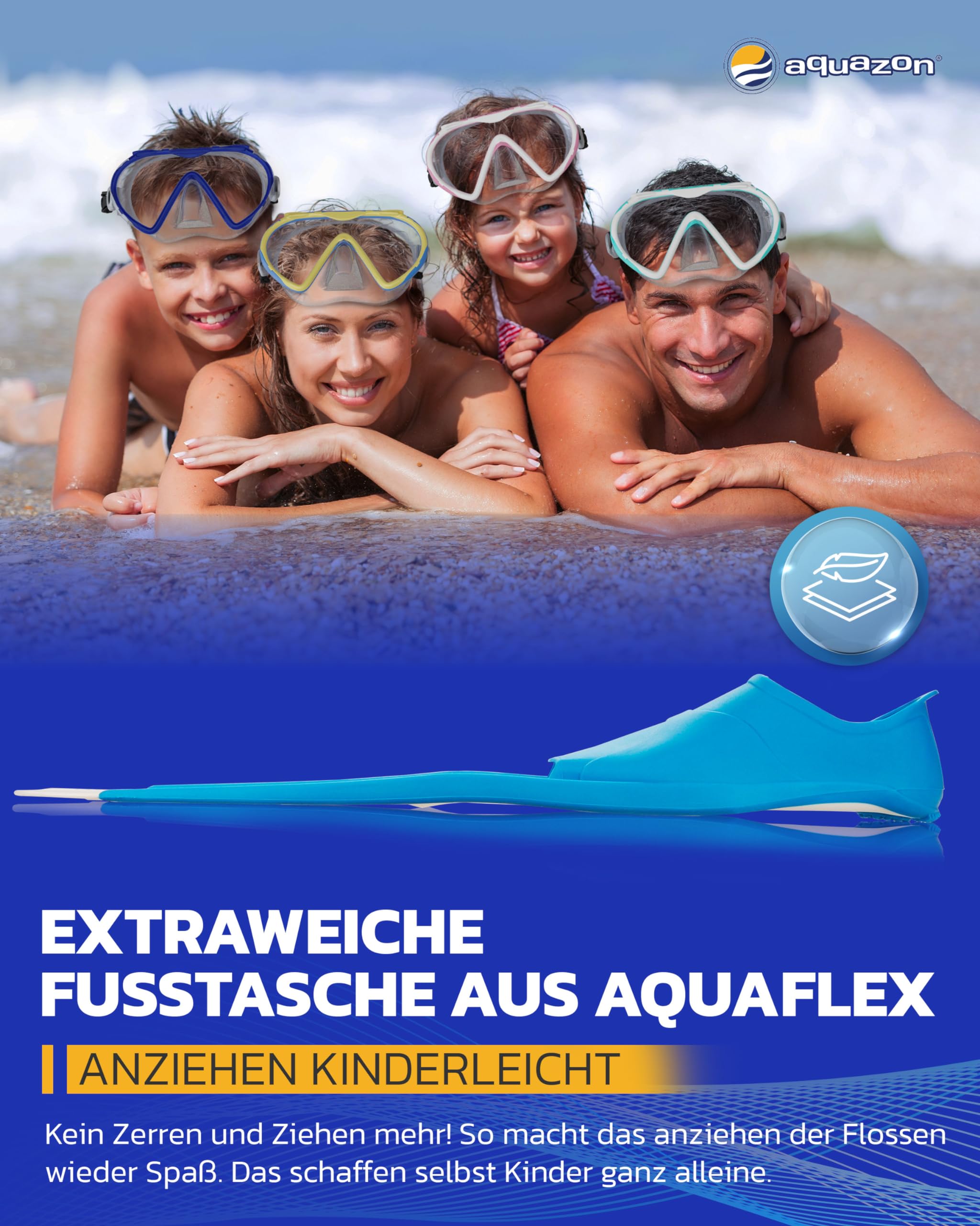 AQUAZON Flipper Flossen, Schnorchelflossen, Taucherflossen, Schwimmflossen für Kinder, Jugendliche, Erwachsene zum Schnorcheln, Schwimmen in trendigen Farben
