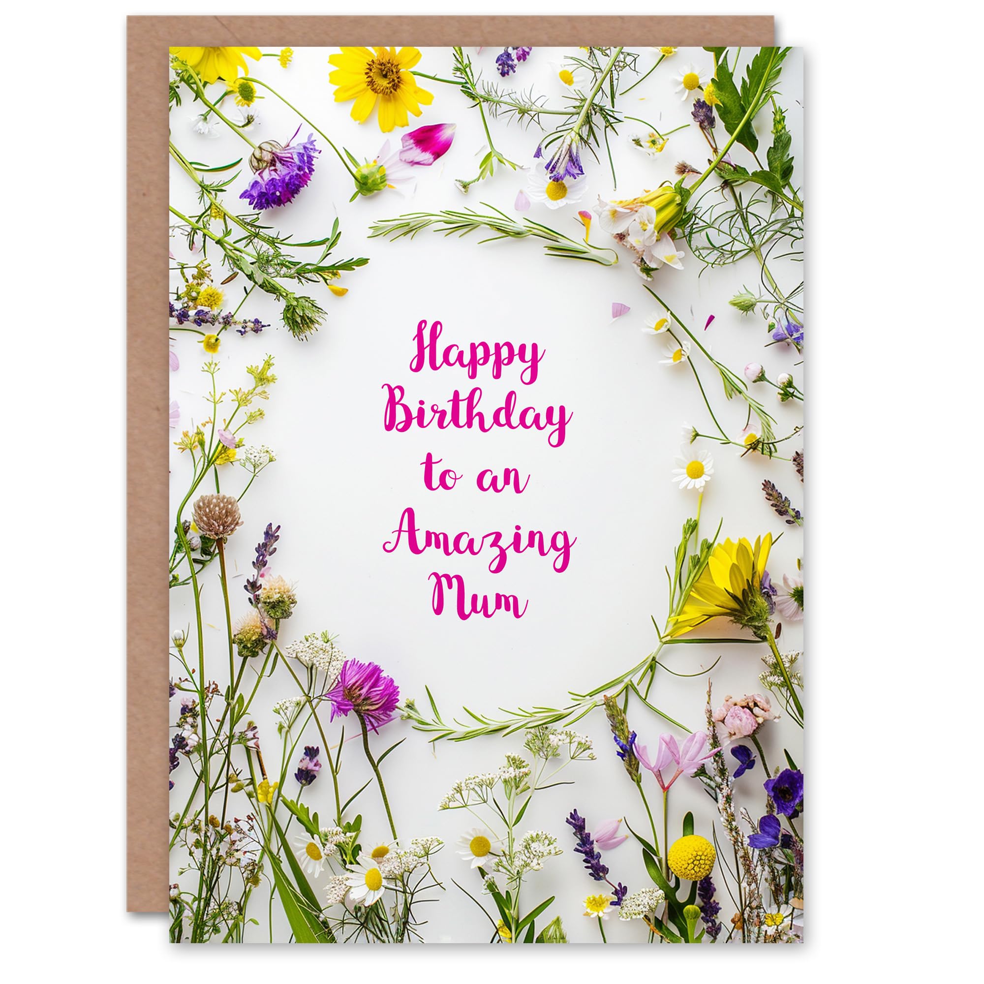 Artery8 Mum Happy Birthday Card Simple Spring Meadow Wildflowers Floral For Her Greeting Card