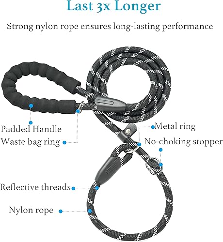 Miniatura 2 de iYoShop Correa de perro antideslizante duradera de 6 pies con bolsa con cremallera asa acolchada e hilos altamente reflectantes correa de