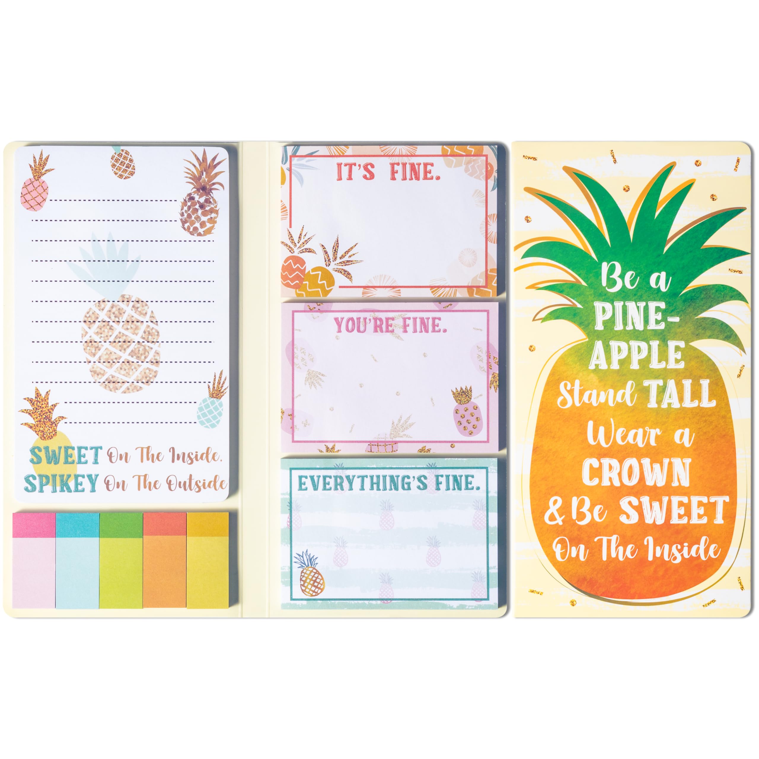 GROBRO7 Funny Inspirational Sticky Notes Set - 450 Sheets Motivational Pineapple Self-Stick Notepads, Novelty Writing Pads Paper Clips Page Marker for Kids Teacher Home Office School Gift (Pineapple)