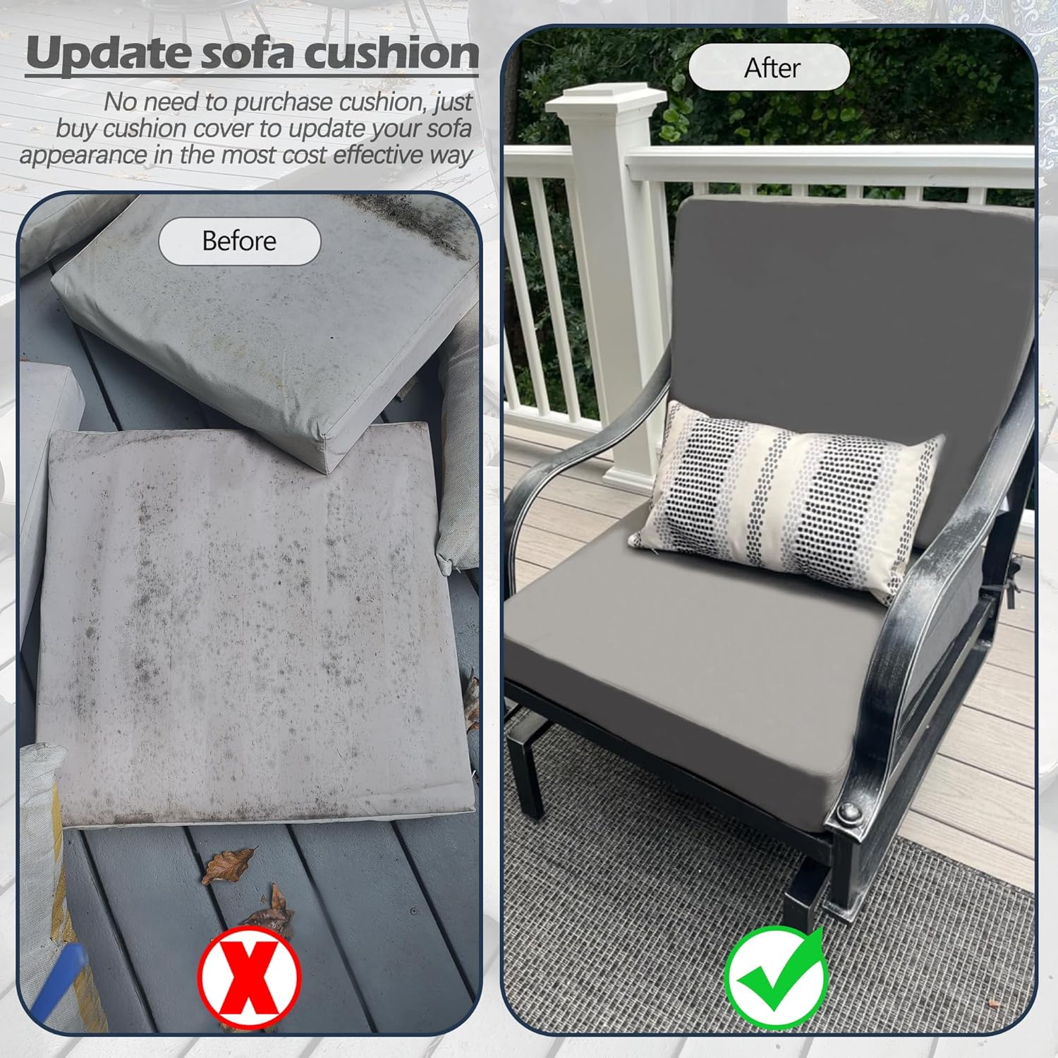 Sqodok Outdoor Cushions Covers 24X22, Patio Cushion Covers for Outdoor Furniture Waterproof Outside Seat Slipcovers Replacement Chair Cushion Covers 4pcs, Grey