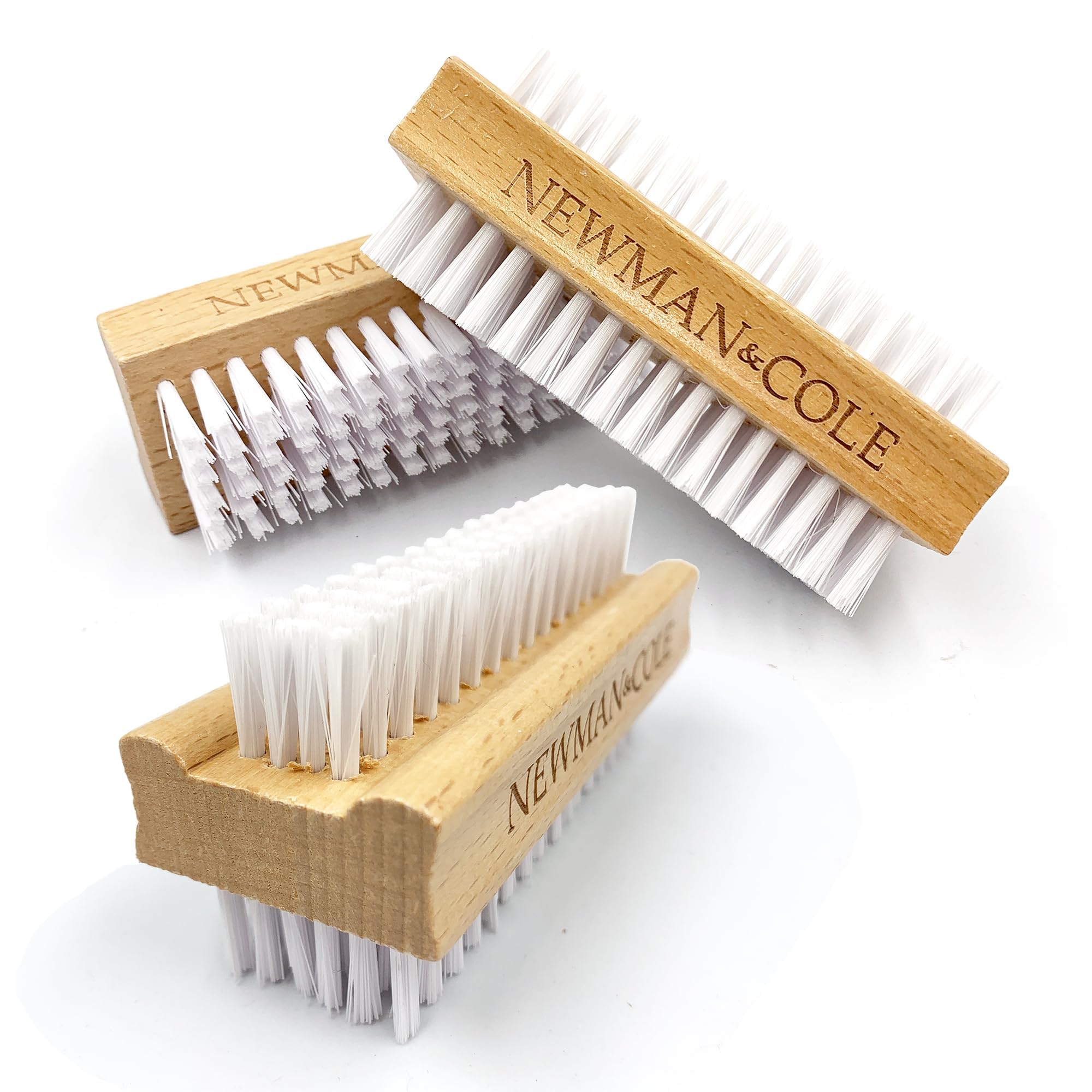 Wooden Nail Brush, Double-Sided Nail Scrubbing Brush with Firm Plastic Bristles (Set of 3)