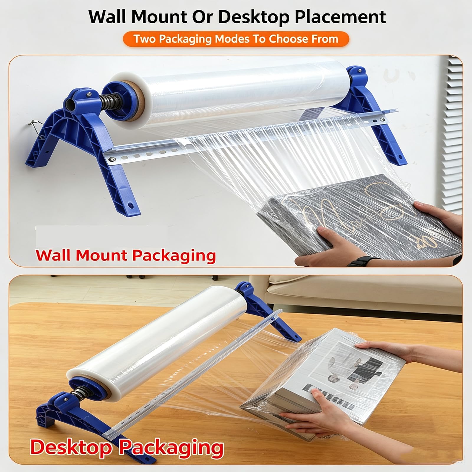 Dévidoir De Film Étirable avec Coupe-Film Intégré, Fixation Murale Et sur Table, Compatible avec Les Rouleaux De Film Étirable De 30 À 50 Cm, pour Lemballage Dexpédition en Entrepôt