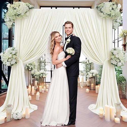 Miniatura 6 de Cortinas de fondo marfil de 10 x 20 pies, sin arrugas, cortinas de fondo de poliéster marfil, decoraciones de fondo para fiesta