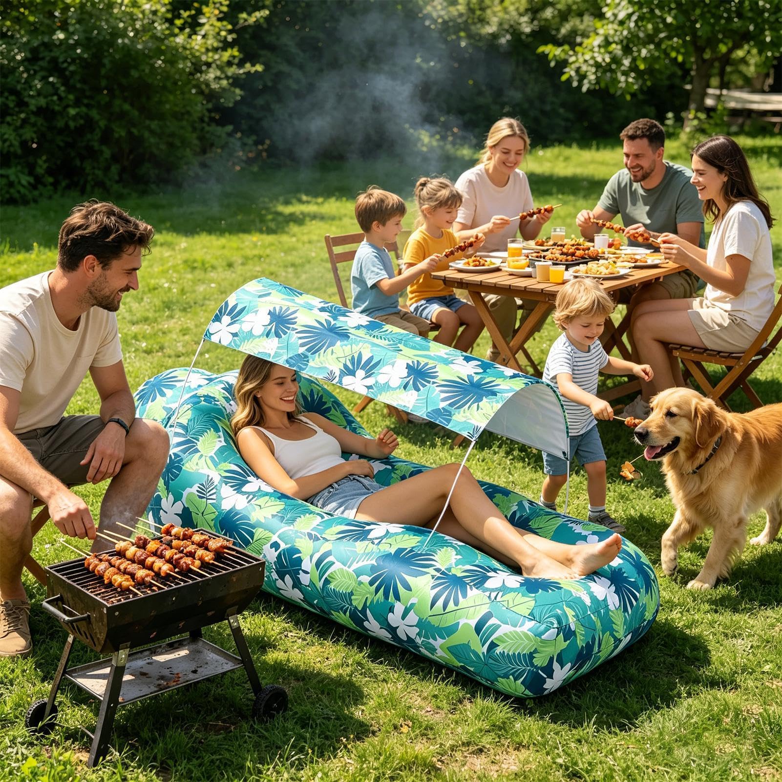 muchiwany Leżak Powietrzny Sofa Plażowa z Osłoną Przeciwsłoneczną | Leżak Zewnętrzny Na podróżowanie i wakacje, biwakowanie, morzem, piesze wędrówki, piknikowanie, w