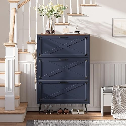 Miniatura 8 de Organizador de zapatos estrecho con 3 cajones abatibles, armario oculto delgado independiente para almacenamiento de zapatos, 24 zapatos para