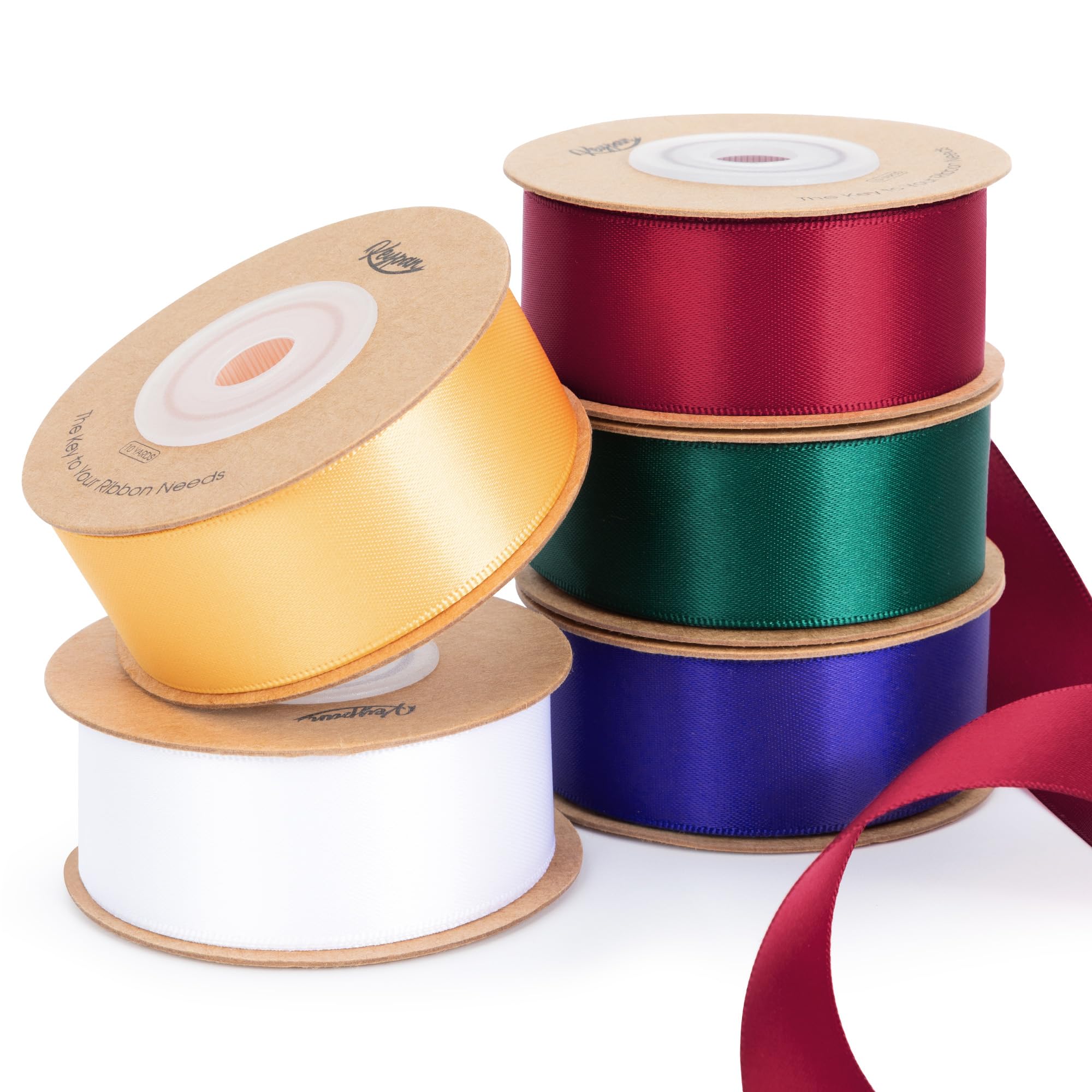 Keypan Christmas Satin Ribbon Set 2.54 cm x 45.72 m Double-Faced Assorted Ribbons for Gift Wrapping, Tree Ornaments, DIY Crafts, Hair Bows & Holiday Décor, 9.14m per roll