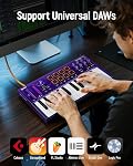 Synido 25 Key USB MIDI Keyboard Controller with Drum Pads, Professional Mini Midi Keyboard with OLED Screen, Beat Maker Machine for Music Production, Purple, TempoKEY K25