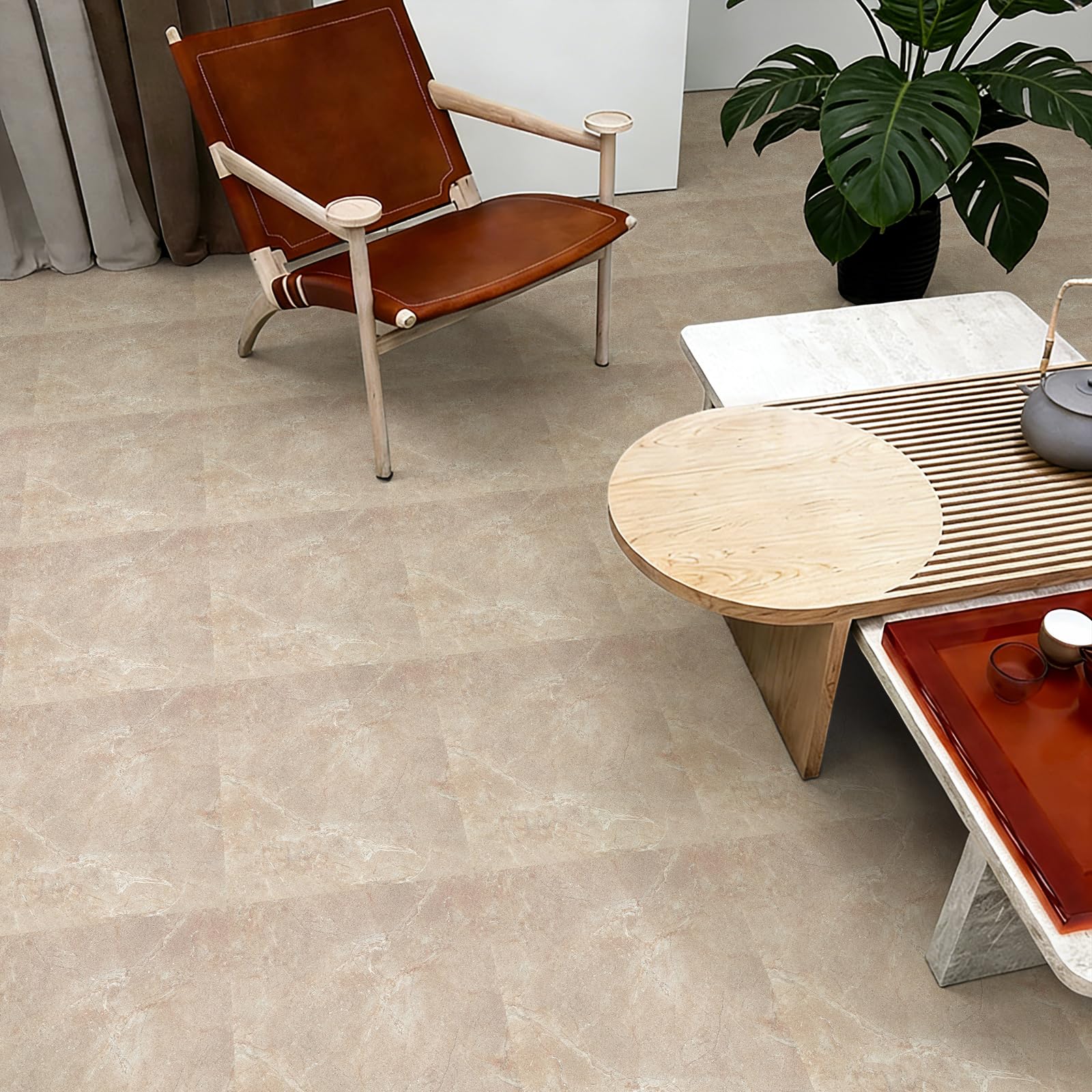 10 piastrelle adesive per pavimenti in marmo beige, da attaccare e staccare e incollare, per bagno, cucina, pavimenti in vinile, per soggiorno, pavimenti impermeabili per la casa, 30 x 30 cm