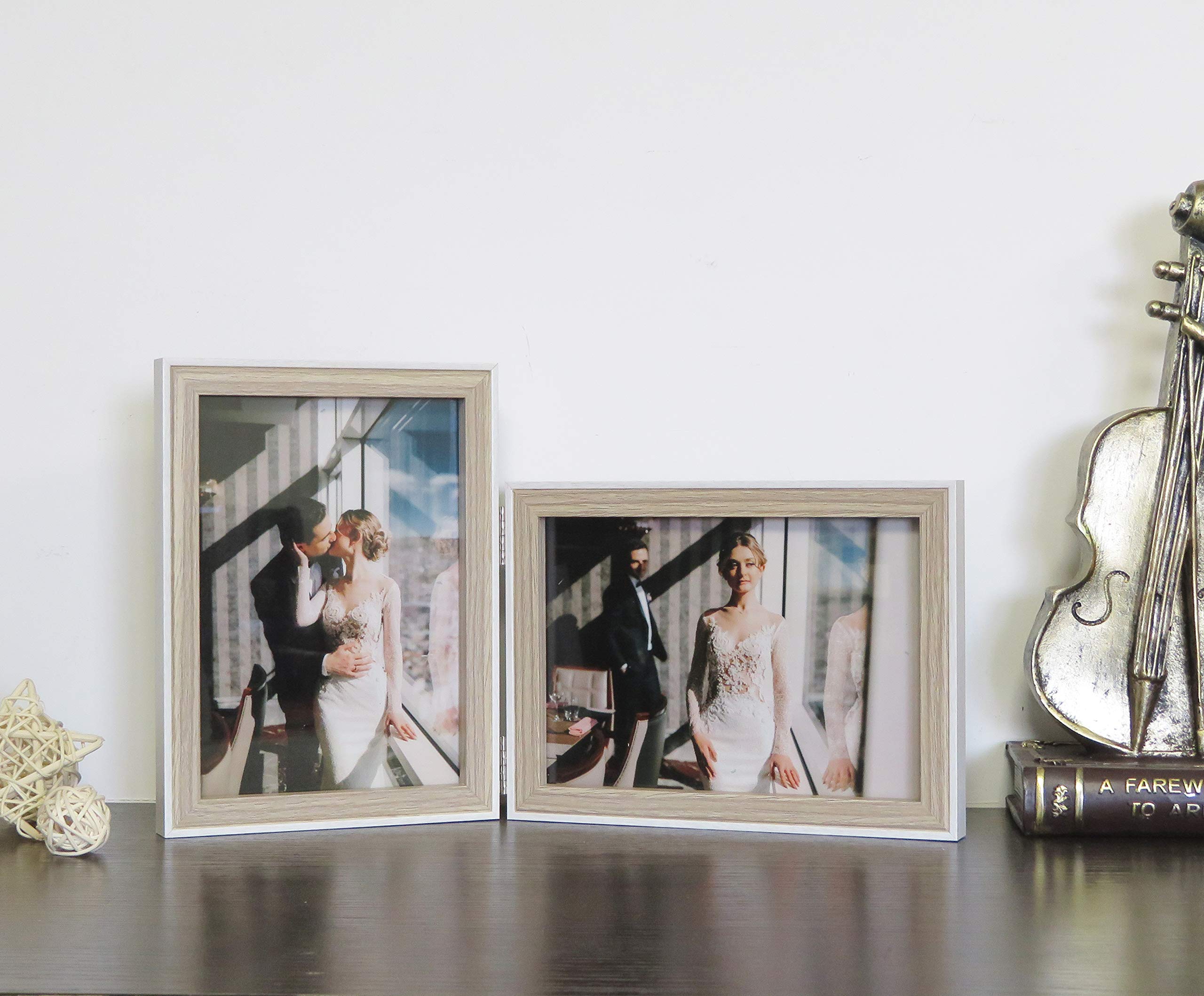 Ibalux Cornice Portafoto 10x15 In Legno MDF Con Vetro – Formato Verticale/Orizzontale – Cornice Nera Con Bordo Interno Dorato, Da Tavolo O Parete