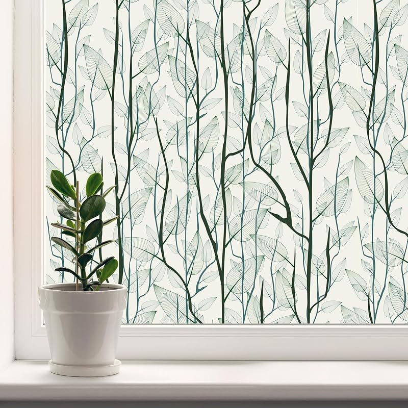 Dktie Ablakfólia Növénymintával - Öntapadós Belátásgátló Matrica 90x200 cm - UV Védelem, Ragasztó Nélküli PVC Fólia Fürdőszobába, Hálószobáb