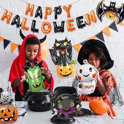 Miniatura 34 de Globos de aluminio de Halloween, juego de pancartas de globo negro para fiesta, kit de banderines de letras de Mylar de 16 pulgadas para decoración