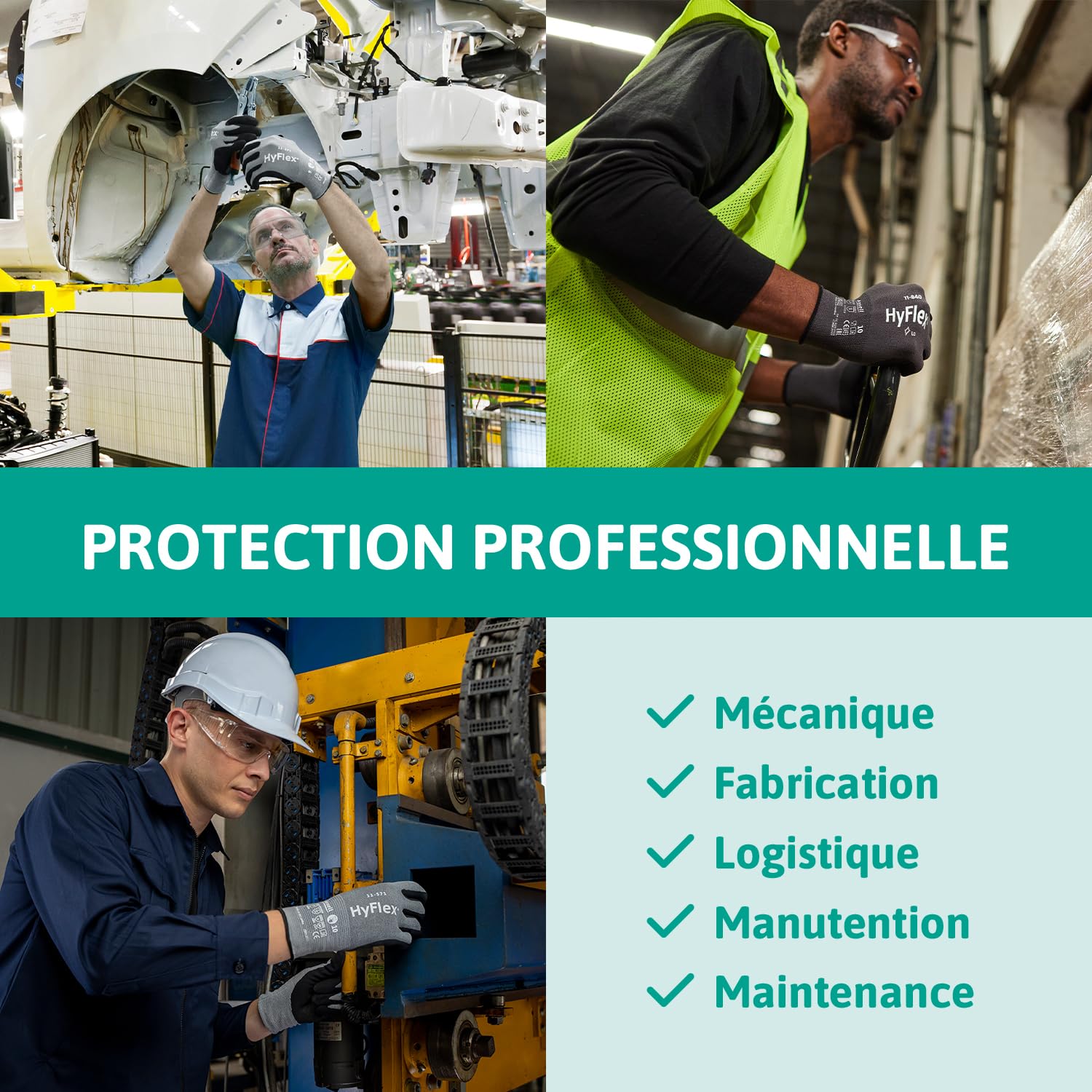 Ansell HyFlex 11-571 Gants Anti-Coupures, Enduction Nitrile Résistante à l'Abrasion, Gants de Travail Professionnels Haute Protection, Homme Femme, Gris, Taille L (12 Paires)