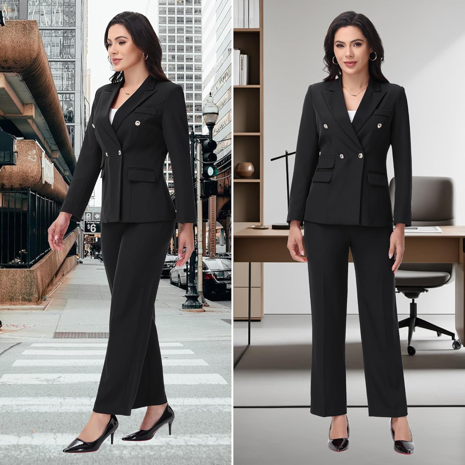 Women's Suiting Pants Suits for Women Dressy Double-Breasted Blazer Business Casual Outfits - Image 5