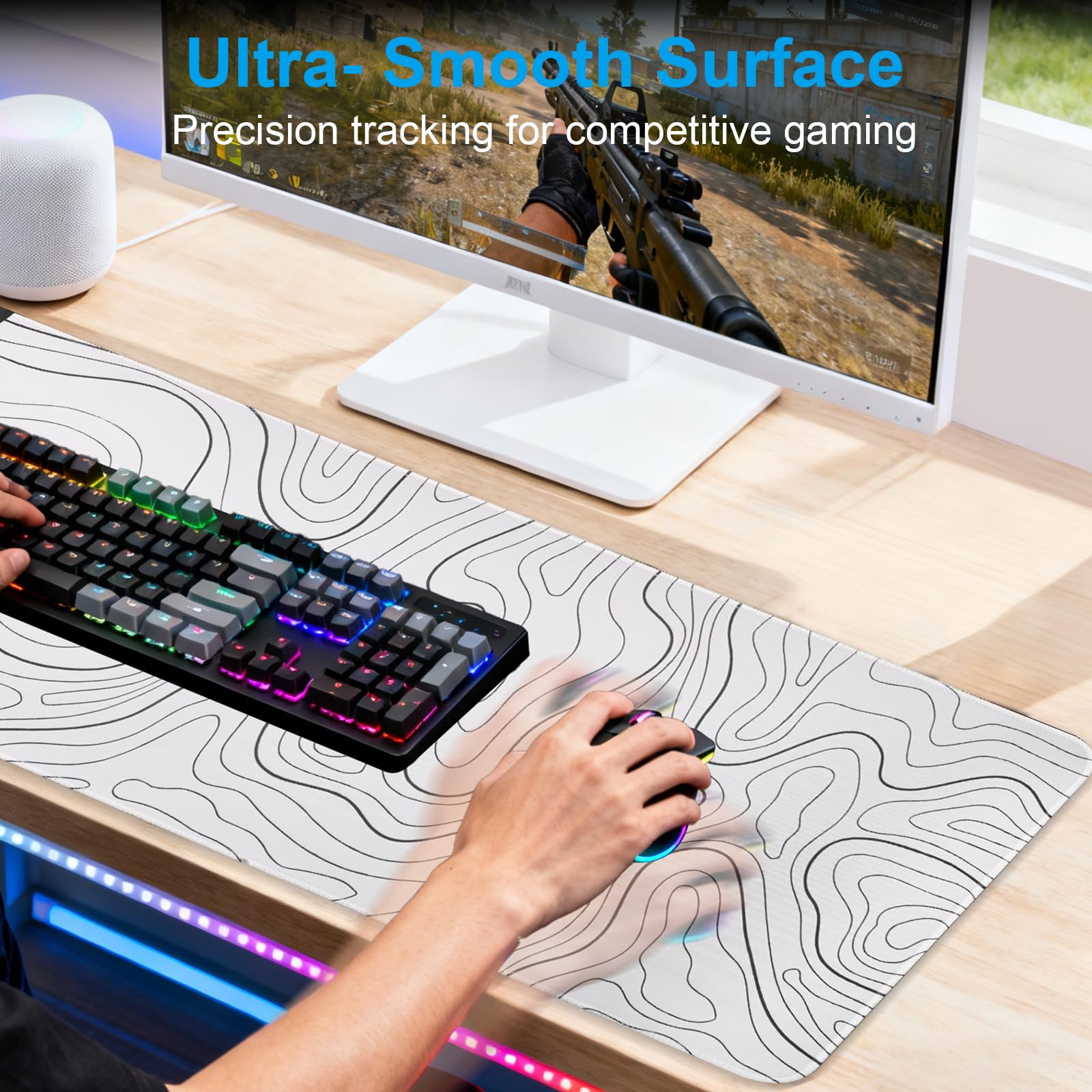 VOVIPO Tappetino per Mouse con Ricarica Wireless 3 in 1, Sottomano da Scrivania con Caricabatterie Wireless Compatibile con Più Dispositivi con Orologio/iPhone, Grande Sottomano da Scrivania