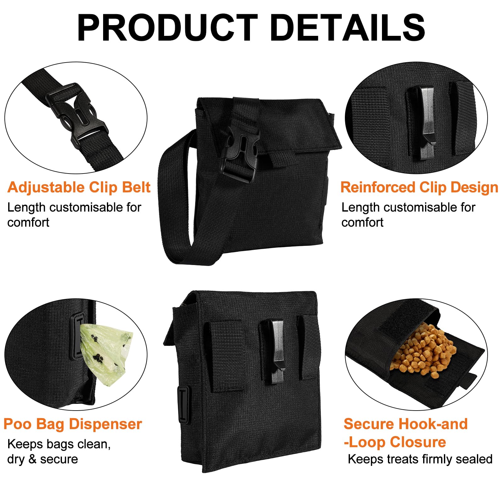 PUGTOW Hands-Free Dog Treat Pouch with Poop Bag Dispenser - Waist/Shoulder Durable Oxford Bag for Training & Walking - Image 3