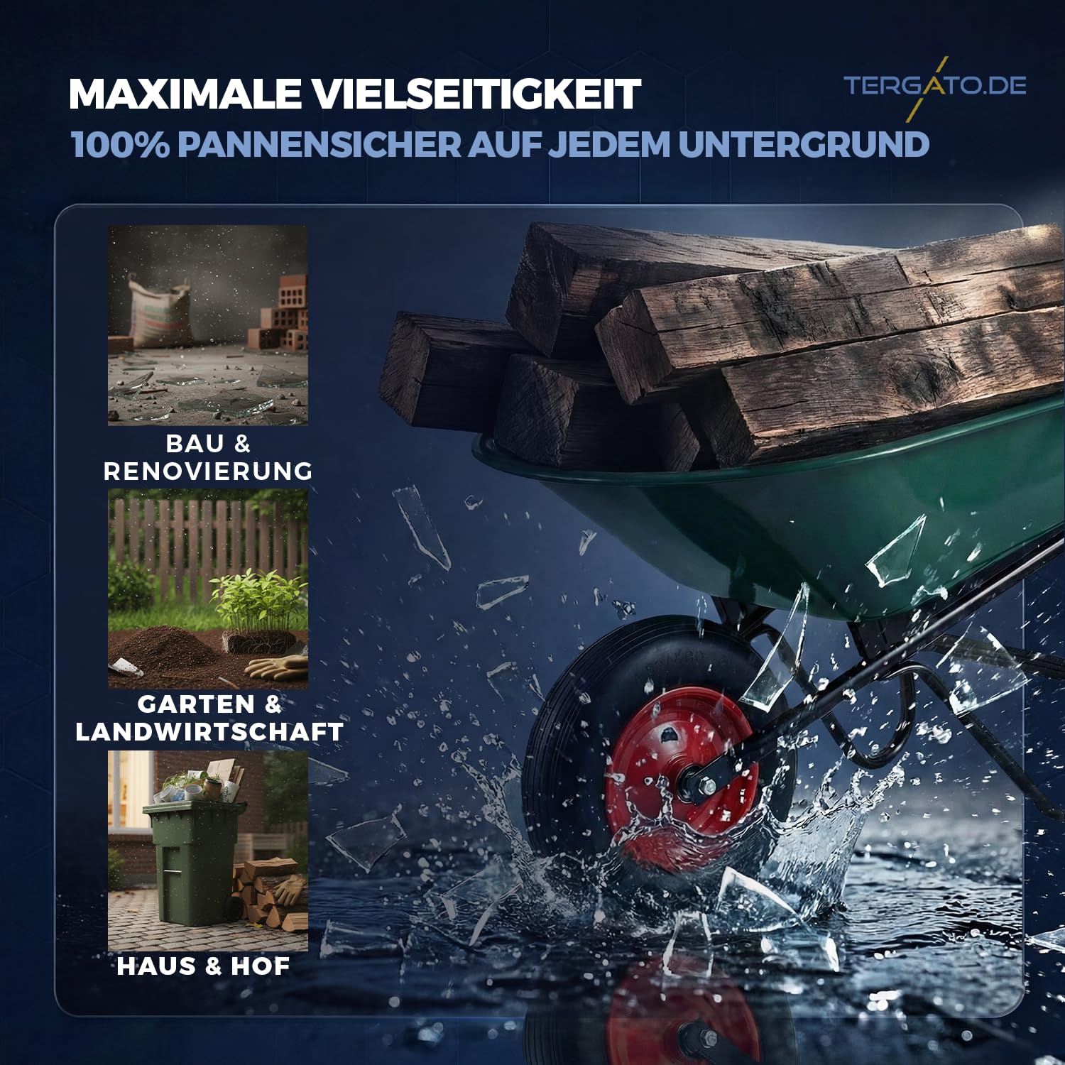 Schubkarrenrad Pannensicher 4.80/4.00-8 von Tergato – Unplattbar 400mm Ersatzrad für Schubkarre, PU Vollgummireifen, Stahlfelge Rot, Kugellager, 150kg Belastbar, Schubkarren Reifen