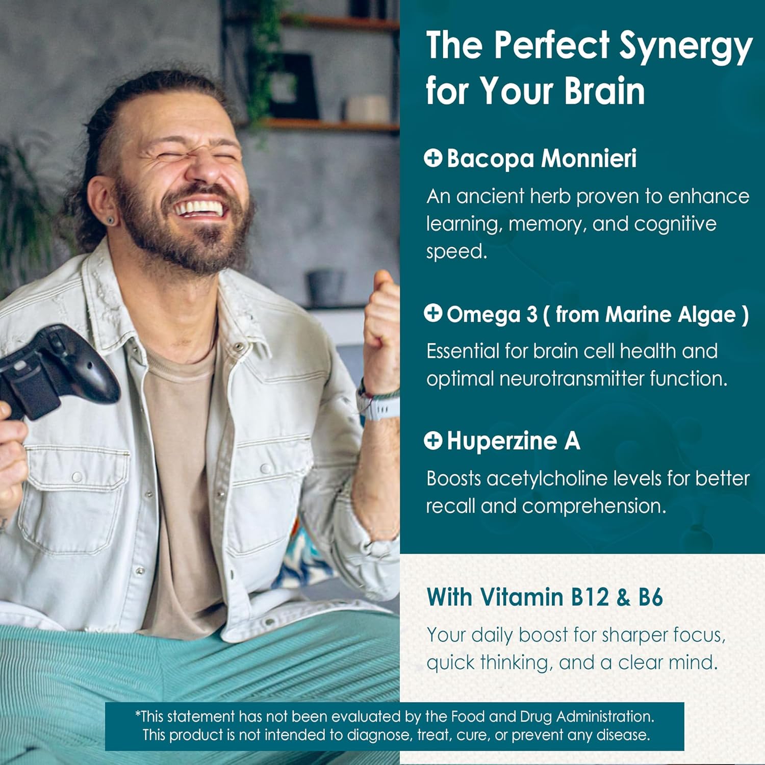 Phosphatidylserine - Nootropic Brian Supplement, Focus & Energy Gummies+ Bacopa Monnieri, Omega 3, Huperzine A, Methyl B12 & B6 for Seniors, Gamers, Workers, Non-GMO, Caffeine-Free, Sugar Free, 2 Pack - Image 5