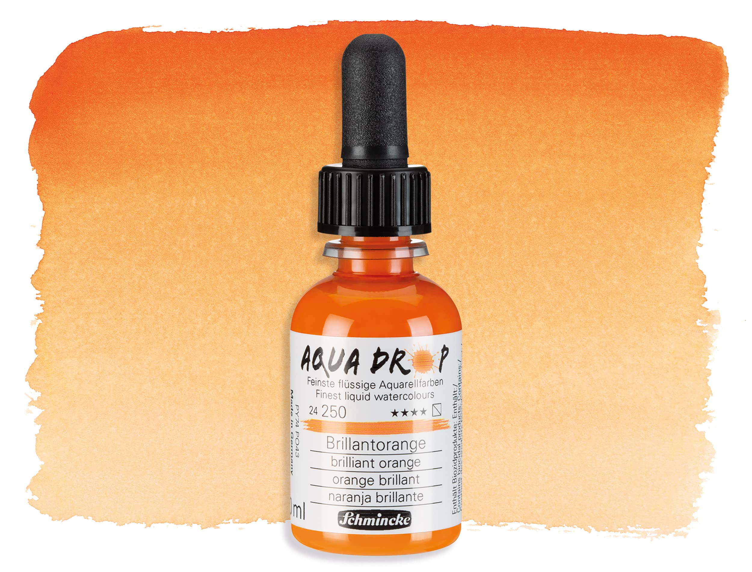 Schmincke, AQUA DROP, liquid, pigment-based watercolour, brilliant orange in 30 ml pipette bottle, 24250034 - Image 2