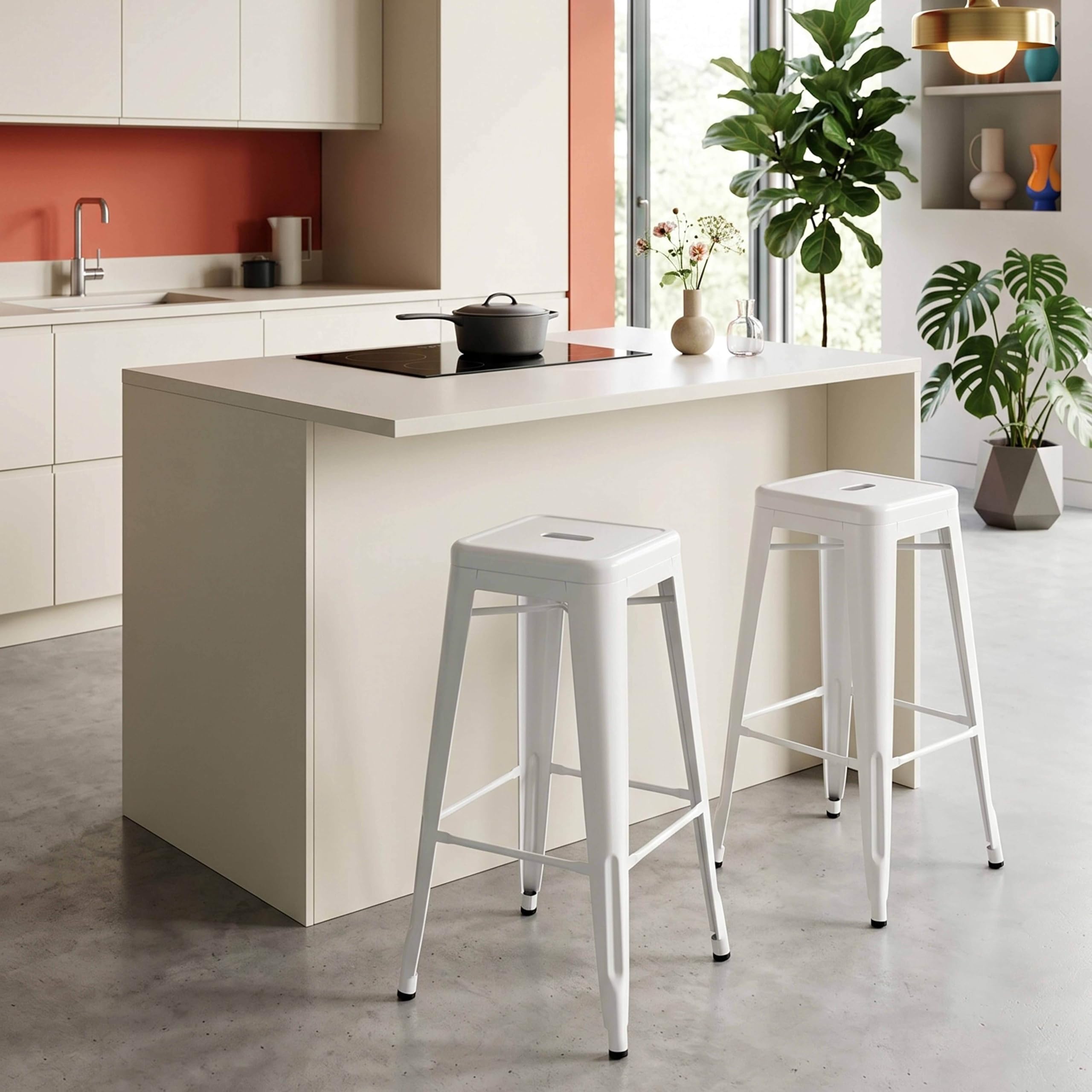 Oviala Lot 4 tabourets de Bar en métal Blanc Mat