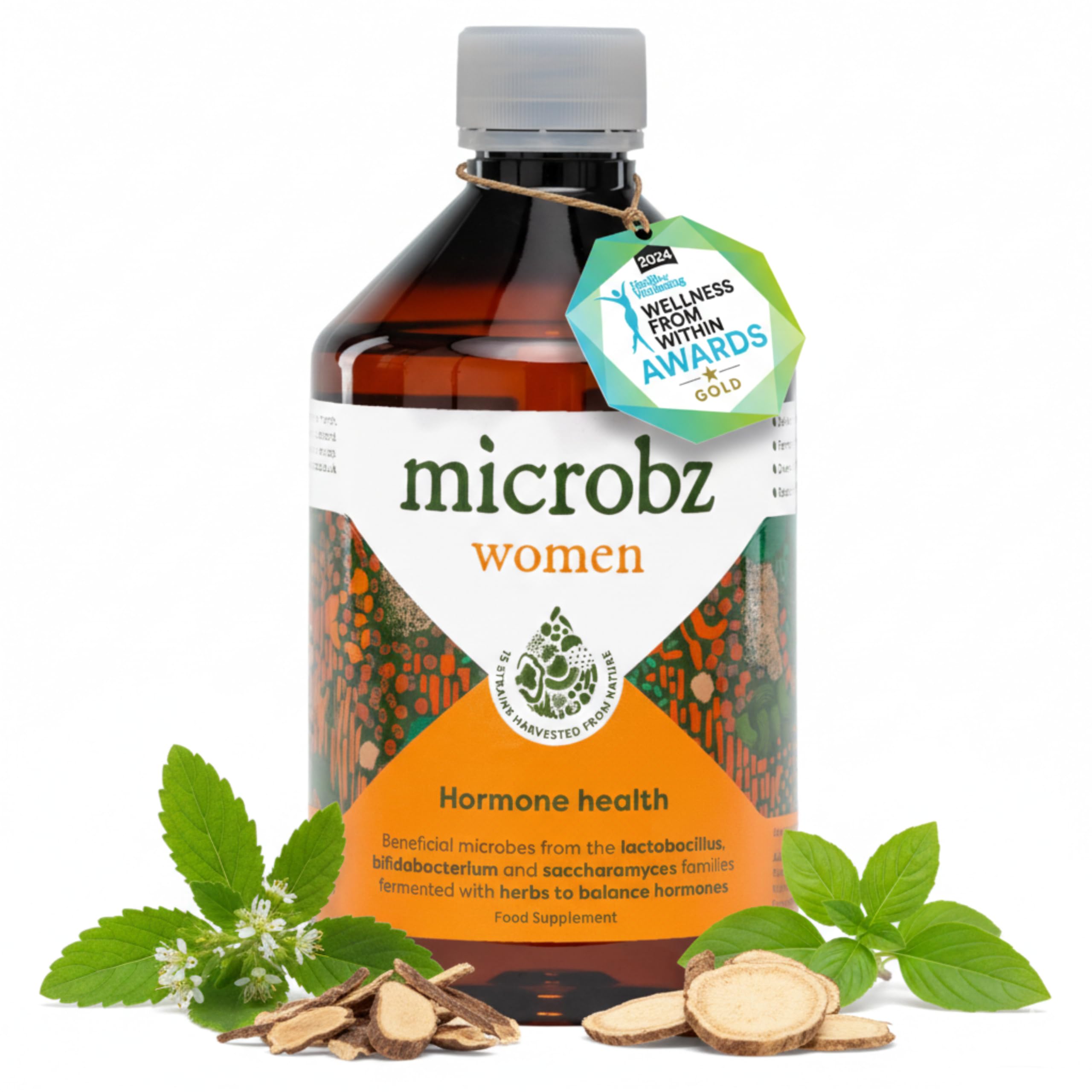 MICROBZ Women Liquid Probiotics for Gut Health – Award-Winning Vegan Probiotic for Women with 15 Strains & Fermented Herbs for Female Balance & Bloating – Vegan, Dairy & Sugar Free - 31 Servings