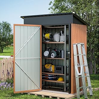 5x3 Ft Storage Shed, Outdoor Metal Shed with Lock, Small Lean to Shed, Compact Vertical Outside Bike Tiny House for Garden, Backyard, Patio, Tool