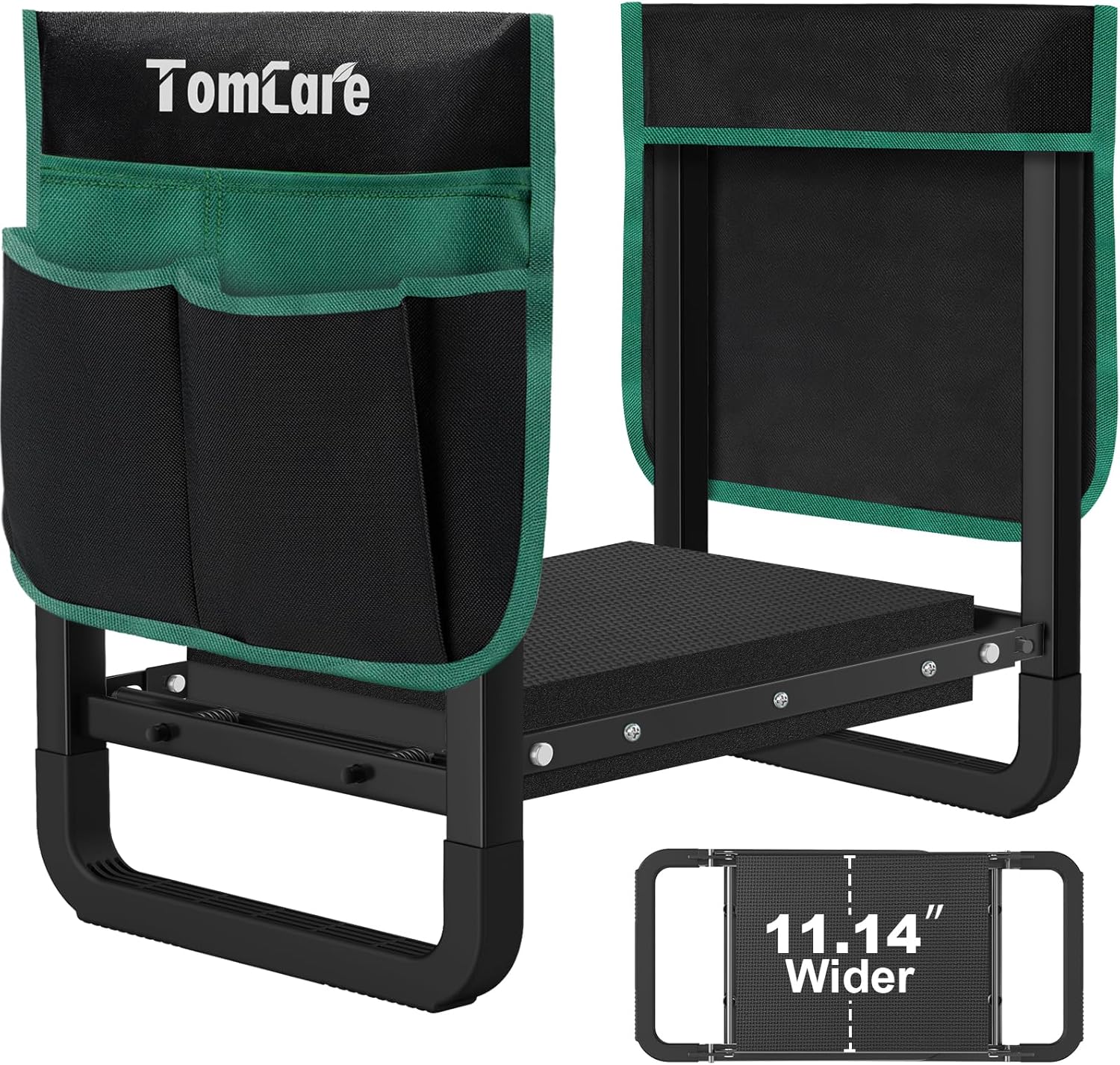 TomCare Garden Kneeler and Seat 11.14” Wider Larger Soft Kneeling Pad Garden Bench with 2 Large Tools Pouches Heavy Duty Foldable Garden Stool Gardening Gifts for Women Men Gardeners Seniors, Black