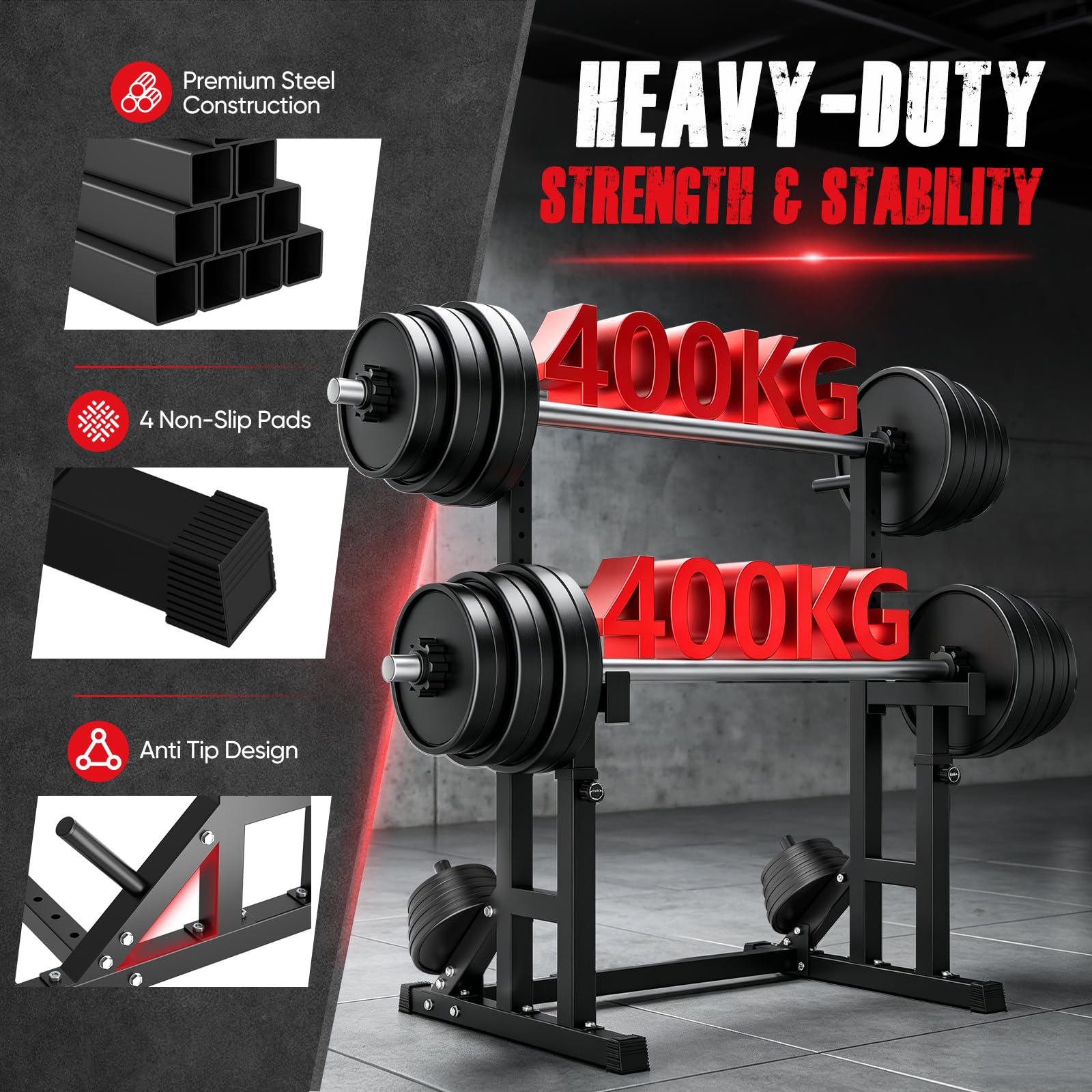 Squat Rack Hantelständer, Multi-Funktionales Langhantelständer, Höhenverstellbare Doppelte Langhantelablage mit Push up, Trainingsgerät für zu Hause, Multifunktionsbank. bis 400 KG
