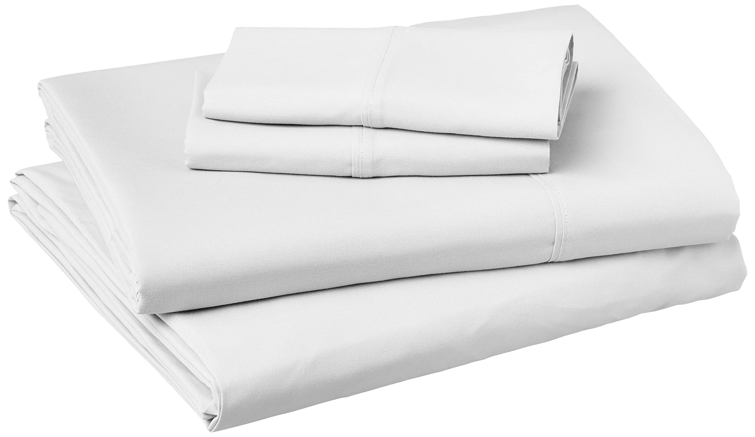 Amazon Basics Lightweight Super Soft Easy Care Microfiber Bed Sheet Set with Two Pillowcases - Twin, Bright White