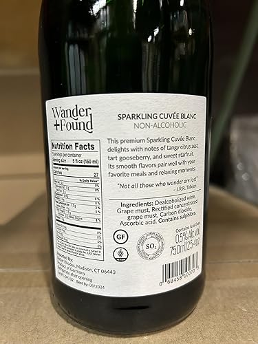 Miniatura 8 de Wander + Found Vino sin alcohol, espumoso Cuvee Blanc, vino blanco premium de Alemania, vino desalcoholizado sin OMG, 25.4 fl oz (1 botella)