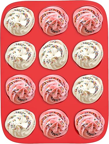 Miniatura 1 de Chef Buddy - Molde de silicona para magdalenas, bandeja antiadherente reutilizable para hornear con 12 tazas, apta para microondas, horno,