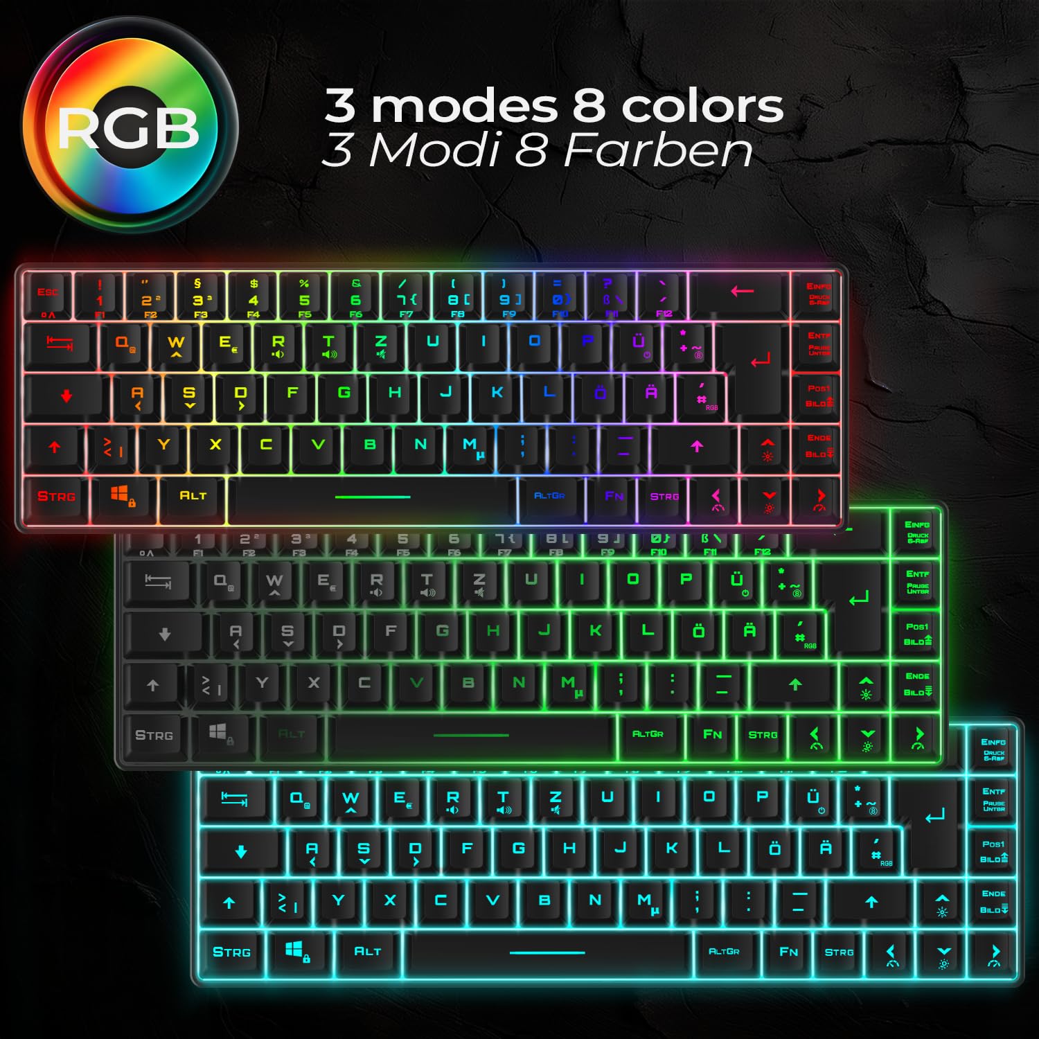 EMPIRE GAMING - K208 Tastiera cablata compatta TKL (DE-QWERTZ) a 69 tasti RGB - Cavo USB Type C rimovibile Plug & Play - PC/PS4/PS5/Xbox - 23 tasti anti-ghosting (nero)