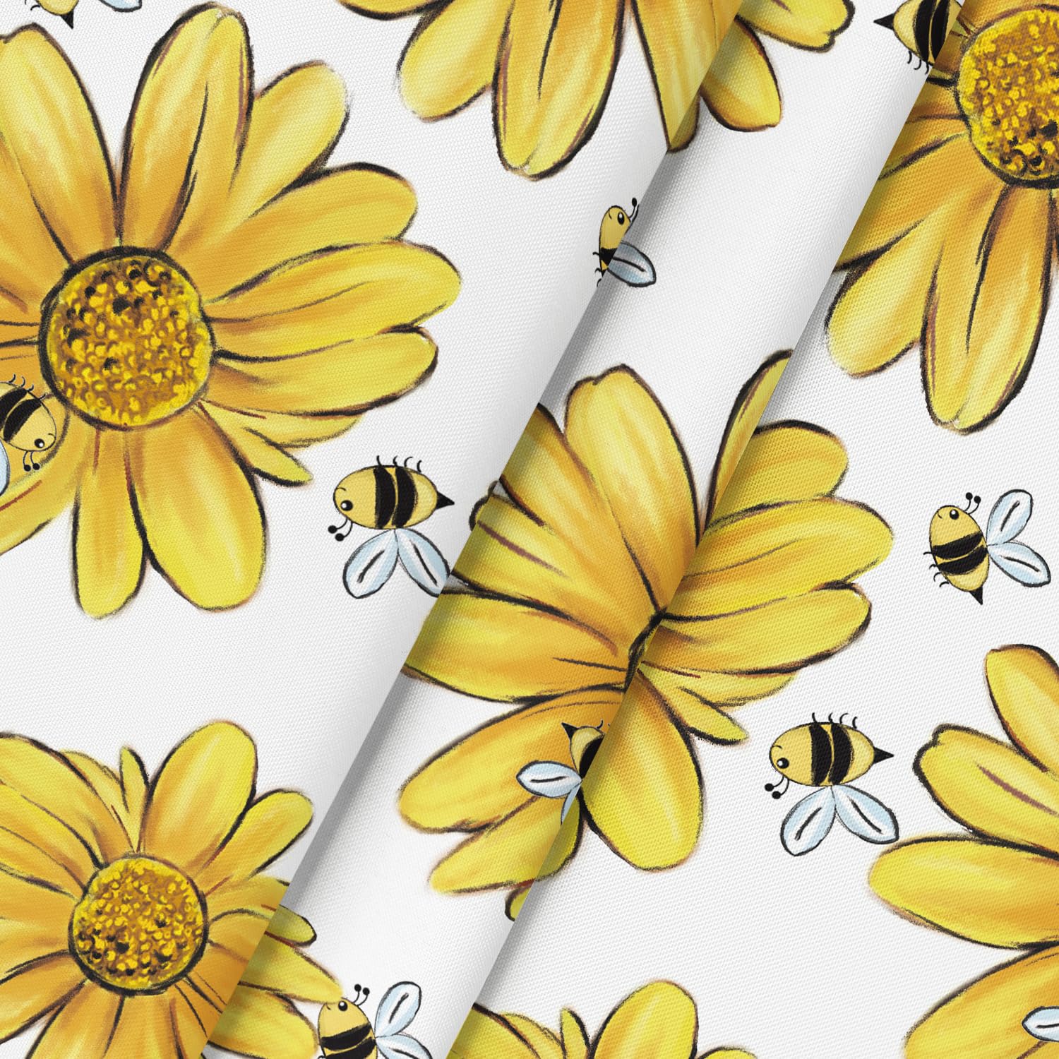 ldaily Mantel de Verano 132 x 178 cm, Amarillo Girasol abejorro Abeja Blanco otoño Lavable Cubierta de Mesa para decoración de Fiesta Picnic Cena