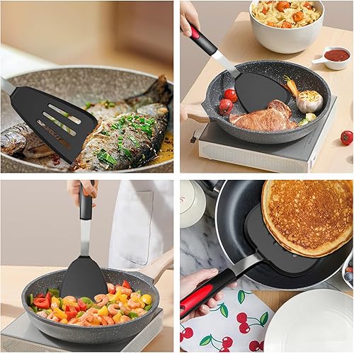 Miniatura 6 de GEEKHOM - Juego de 4 espátulas de silicona resistentes al calor de 600 F para utensilios de cocina antiadherentes, extra grandes, flexibles, sin