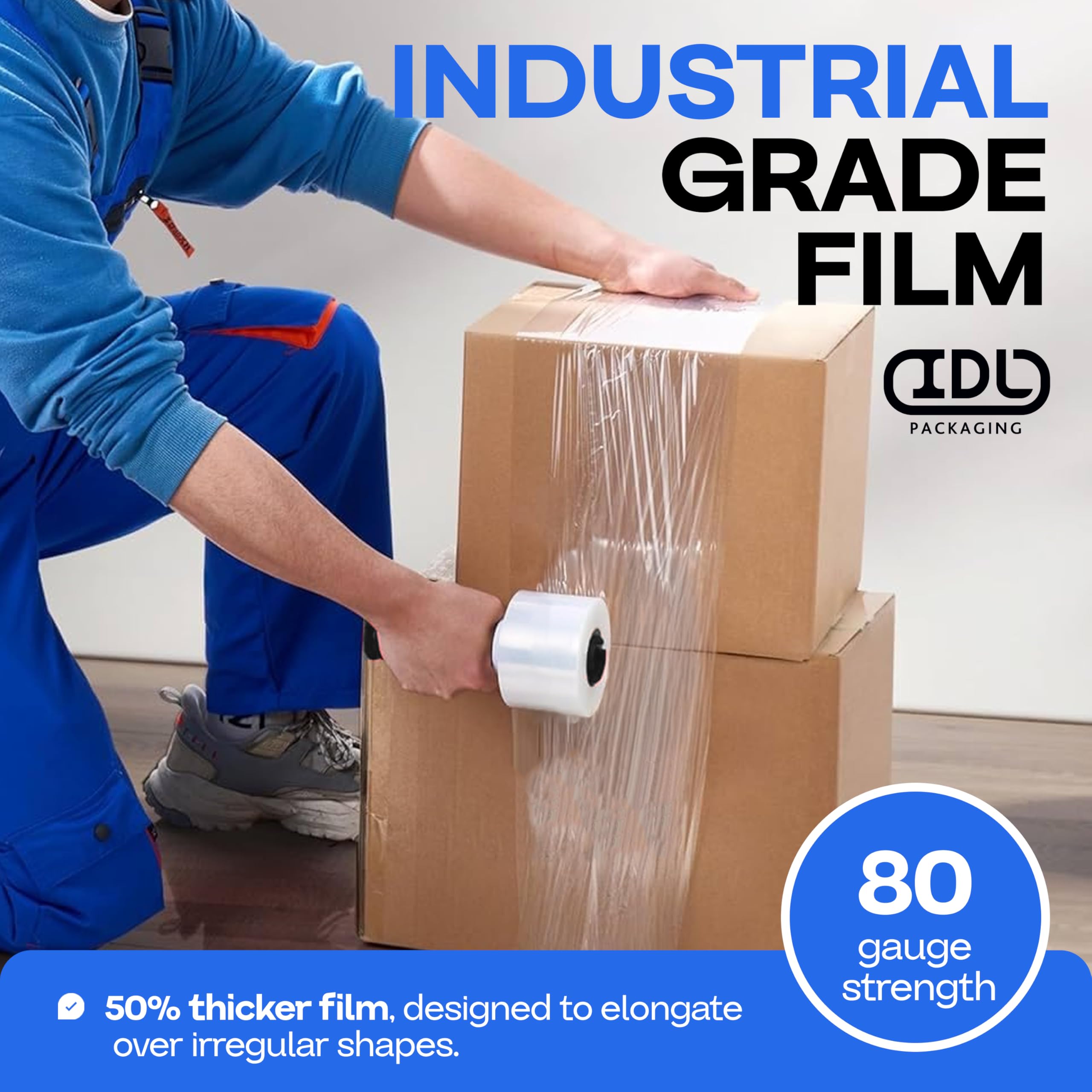 IDL Packaging 7,5 cm x 2,5 cm ręczne wiązanie folii stretch z uchwytem wielokrotnego użytku, przezroczysta (opakowanie 12 szt.)