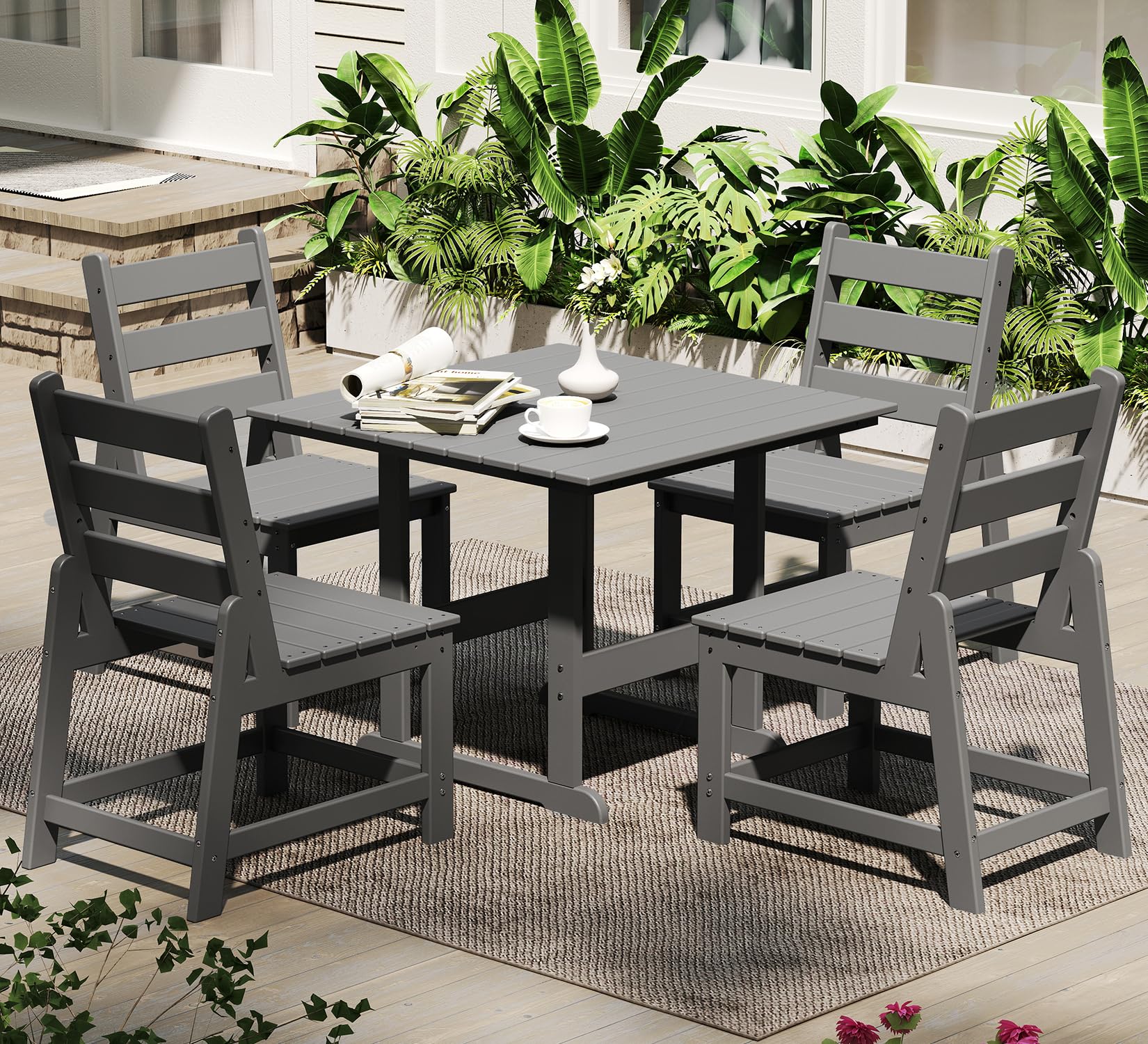 GREENVINES 5-Piece-Outdoor-Dining-Set HDPE in Grey