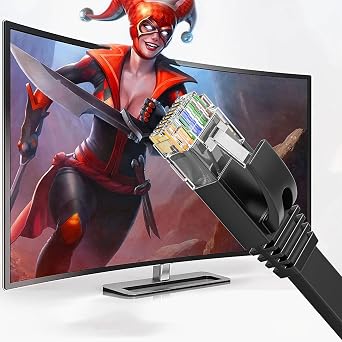 MEIPEK Cat 6 Flat Internet Cable 30m, Slim Extra Long Ethernet Cable | Extra Long Lan 30metres High Speed Thin Rj45 Black 100ft for Router Modem, Compatible with Cat 7/Cat 8/Cat 6a
